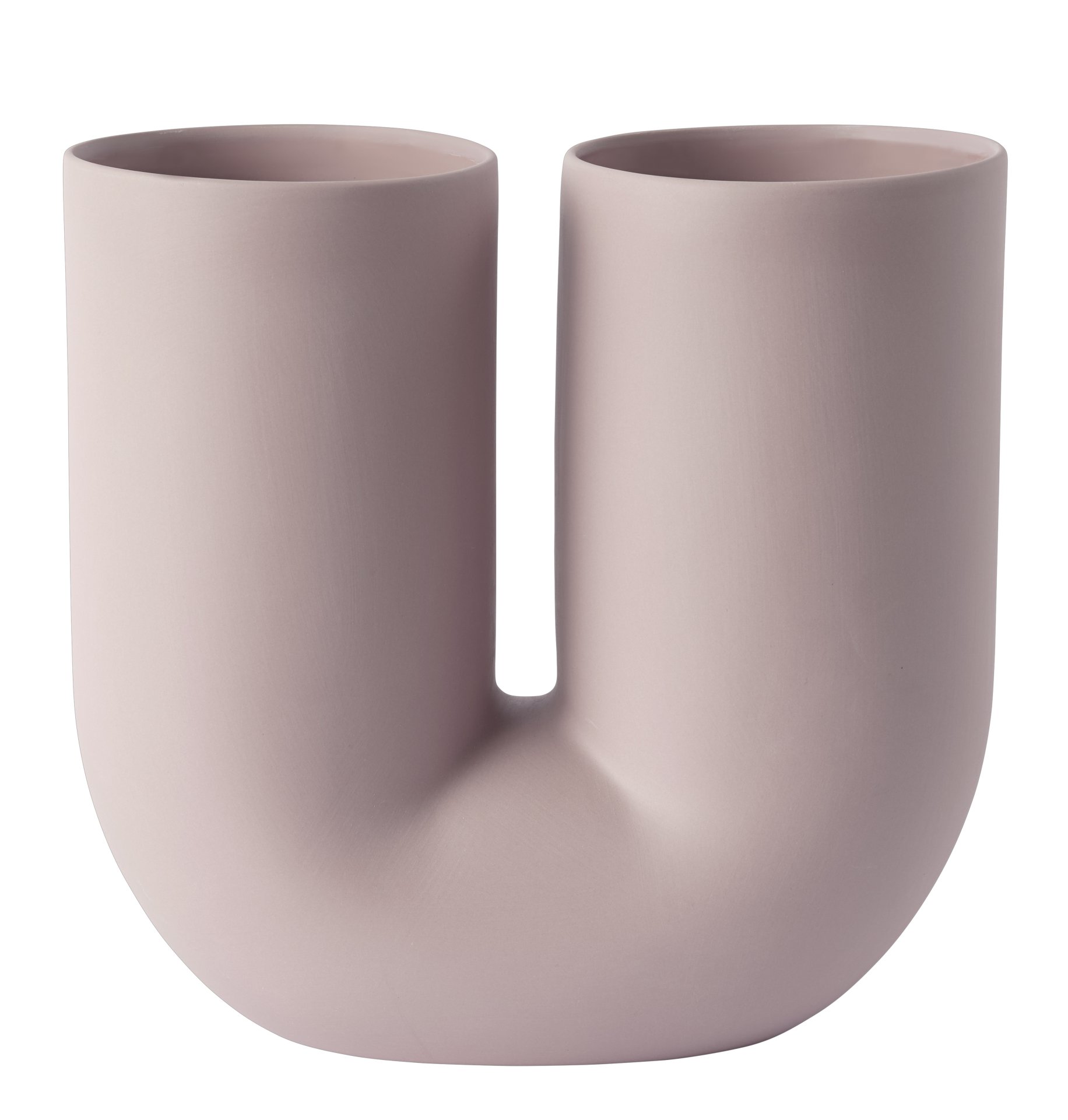 Kink Vase von Muuto, rosafarbene Design Vase mit zwei Öffnungen, moderne Blumenvase für Zuhause.