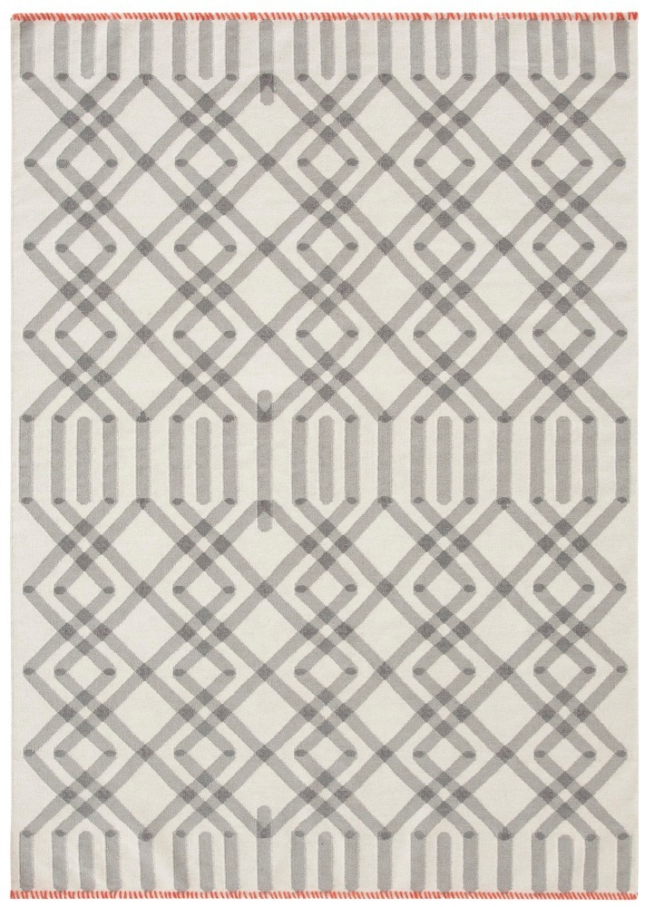 Kilim Teppich mit geometrischem Muster in Grau und Weiß, Duna Design von GAN.