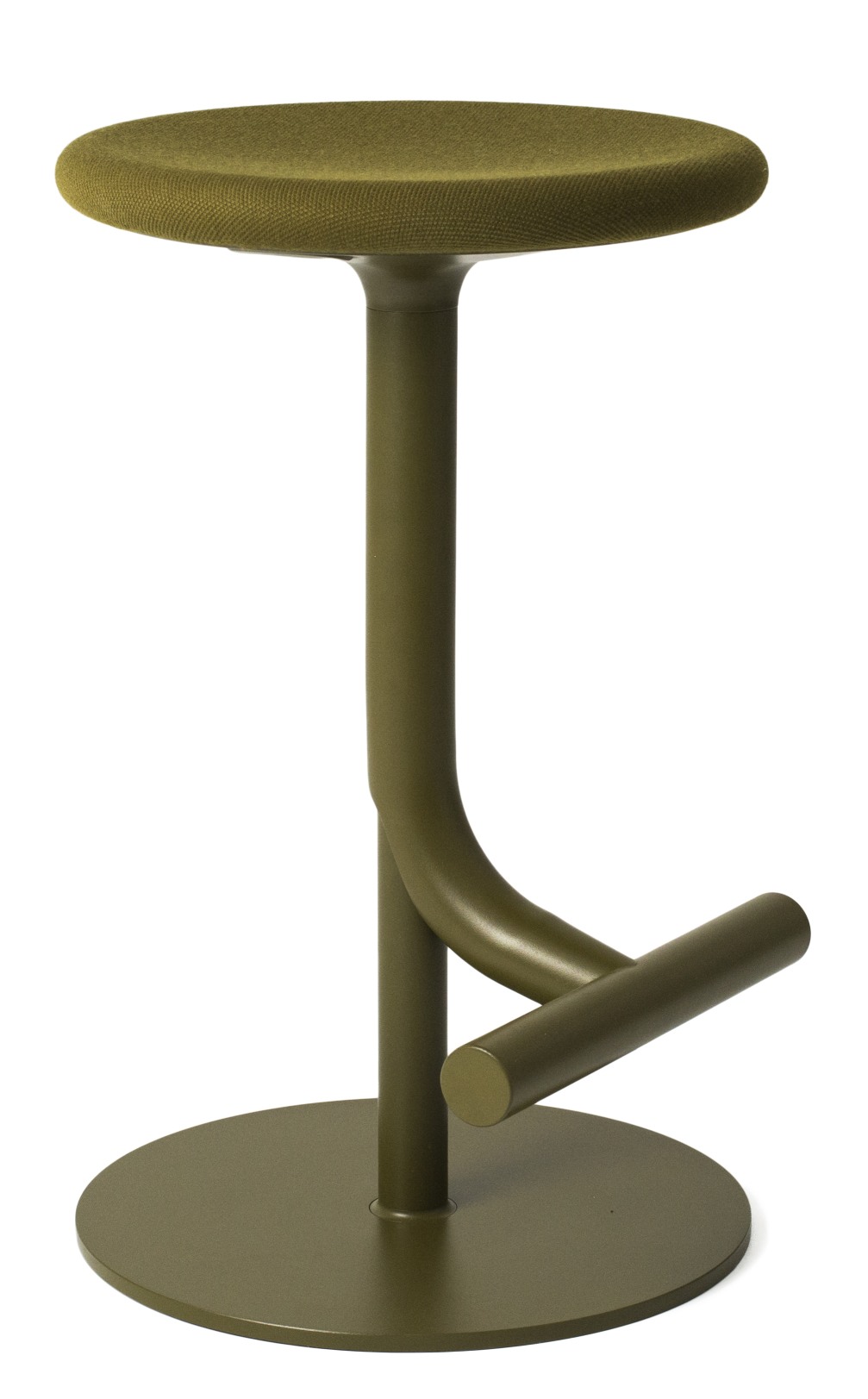Tibu Stool Hocker von Magis, olivgrün, mit rundem Sitzpolster und Fußstütze, freigestellt.