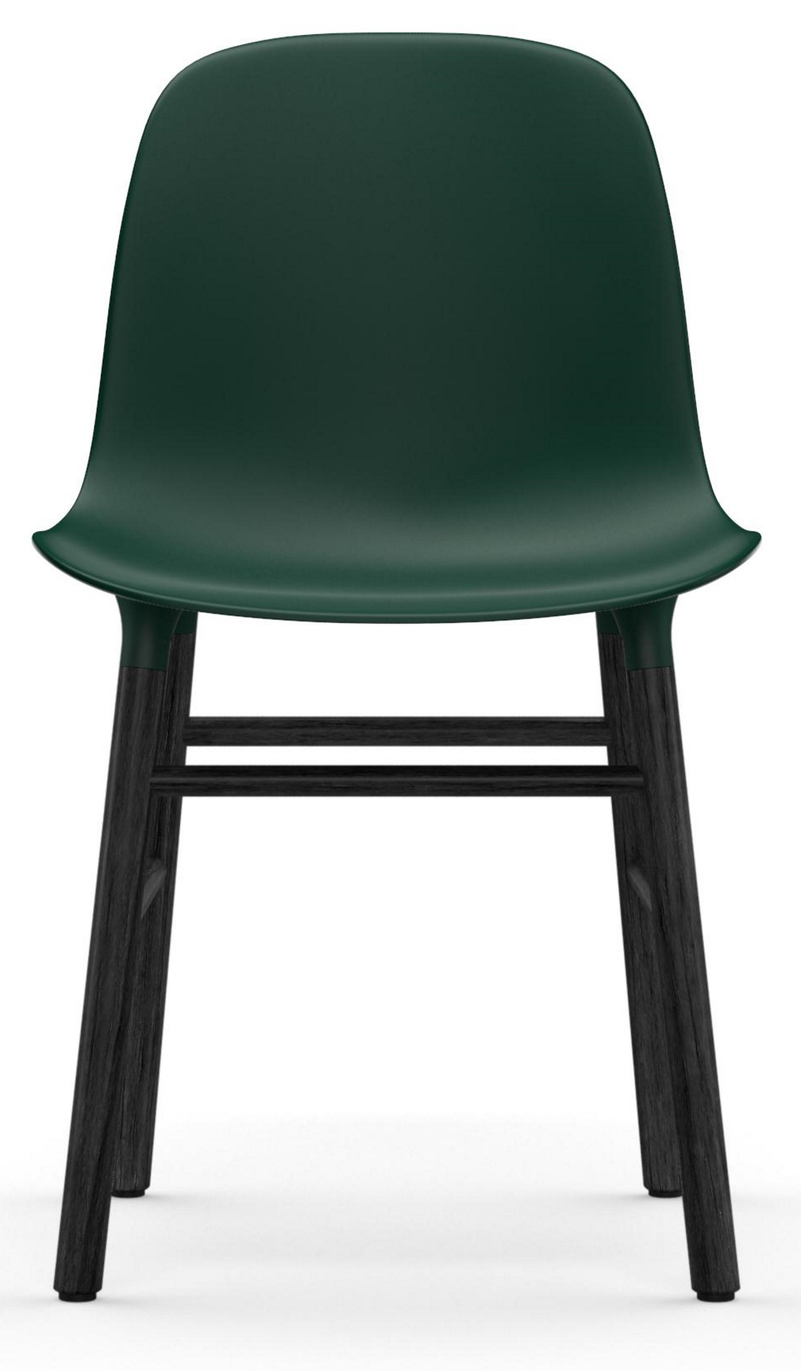 Normann Copenhagen Form Chair Stuhl in Dunkelgrün mit dunklem Holzgestell, Ansicht von vorne.