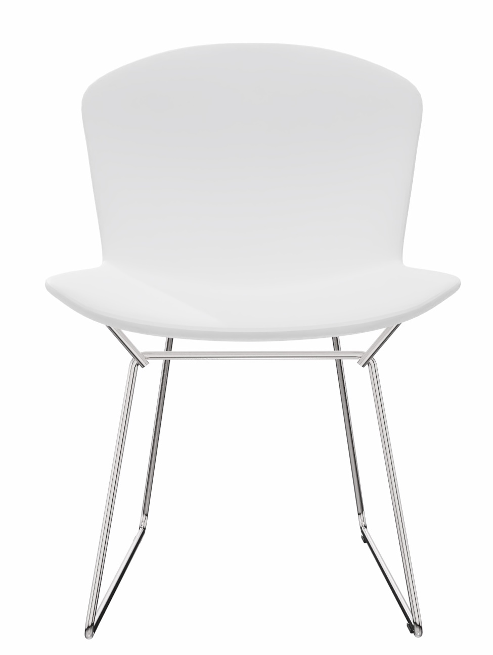 Weißer Bertoia Side Chair Stuhl mit Chromgestell von Knoll International, modernes Design für Esszimmer.