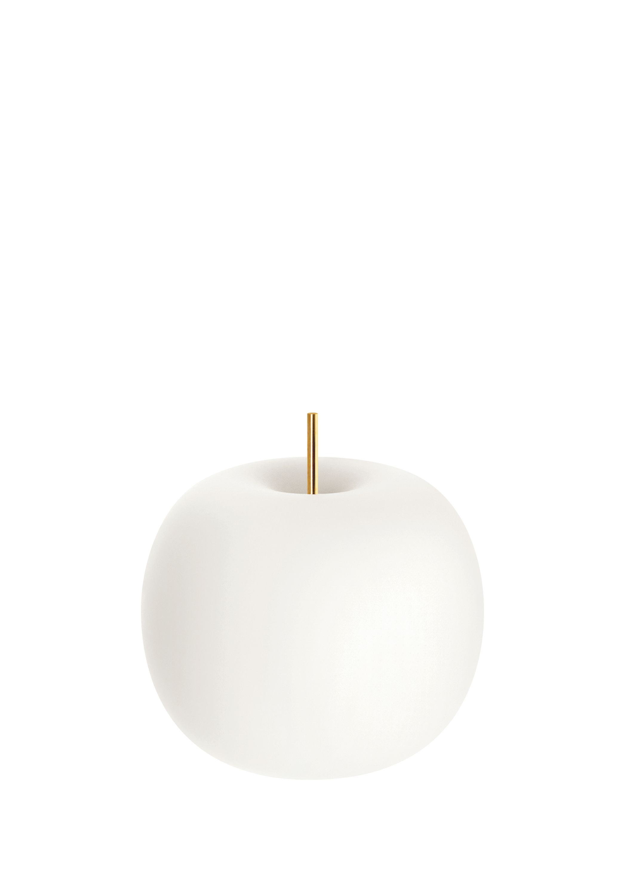 Weiße Kushi Tischleuchte mit goldenem Stab, moderne Designerlampe für Nachttisch oder Schreibtisch.