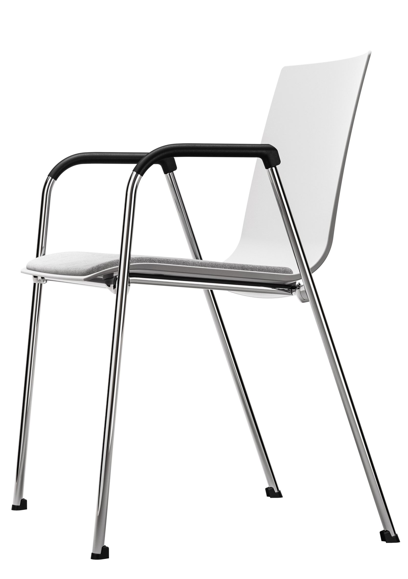 S 260 Stuhl mit Armlehne, Spiegelpolster und Chromgestell. Moderner Bürostuhl für Konferenzräume.