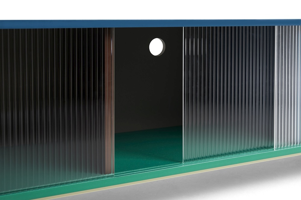 Colour Cabinet Sideboard mit Glasschiebetüren, modernes Möbelstück für Wohnzimmer und Büro.