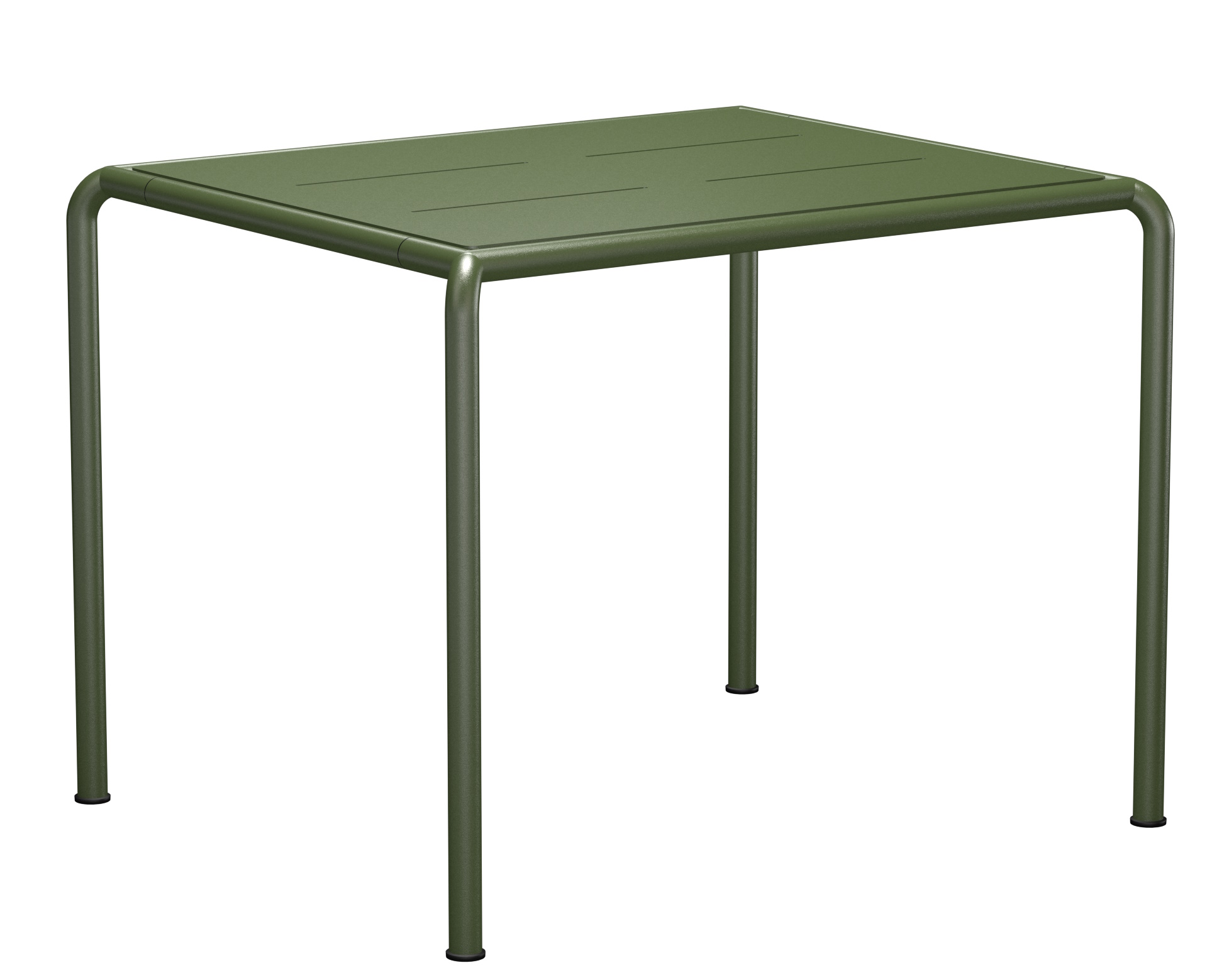 Quadratischer, olivgrüner Avanti Esstisch von Houe für den Außenbereich, minimalistisches Design mit schmalen Tischbeinen.