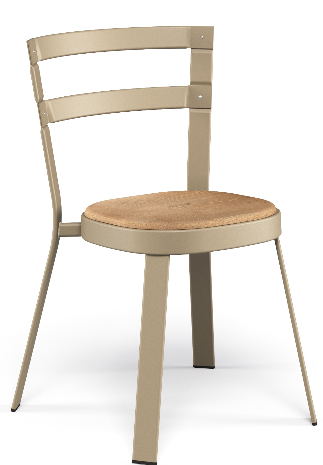 Thor Chair Stuhl Outdoor Emu, beiger Metallstuhl mit Holzoptik Sitzfläche für Garten und Terrasse.