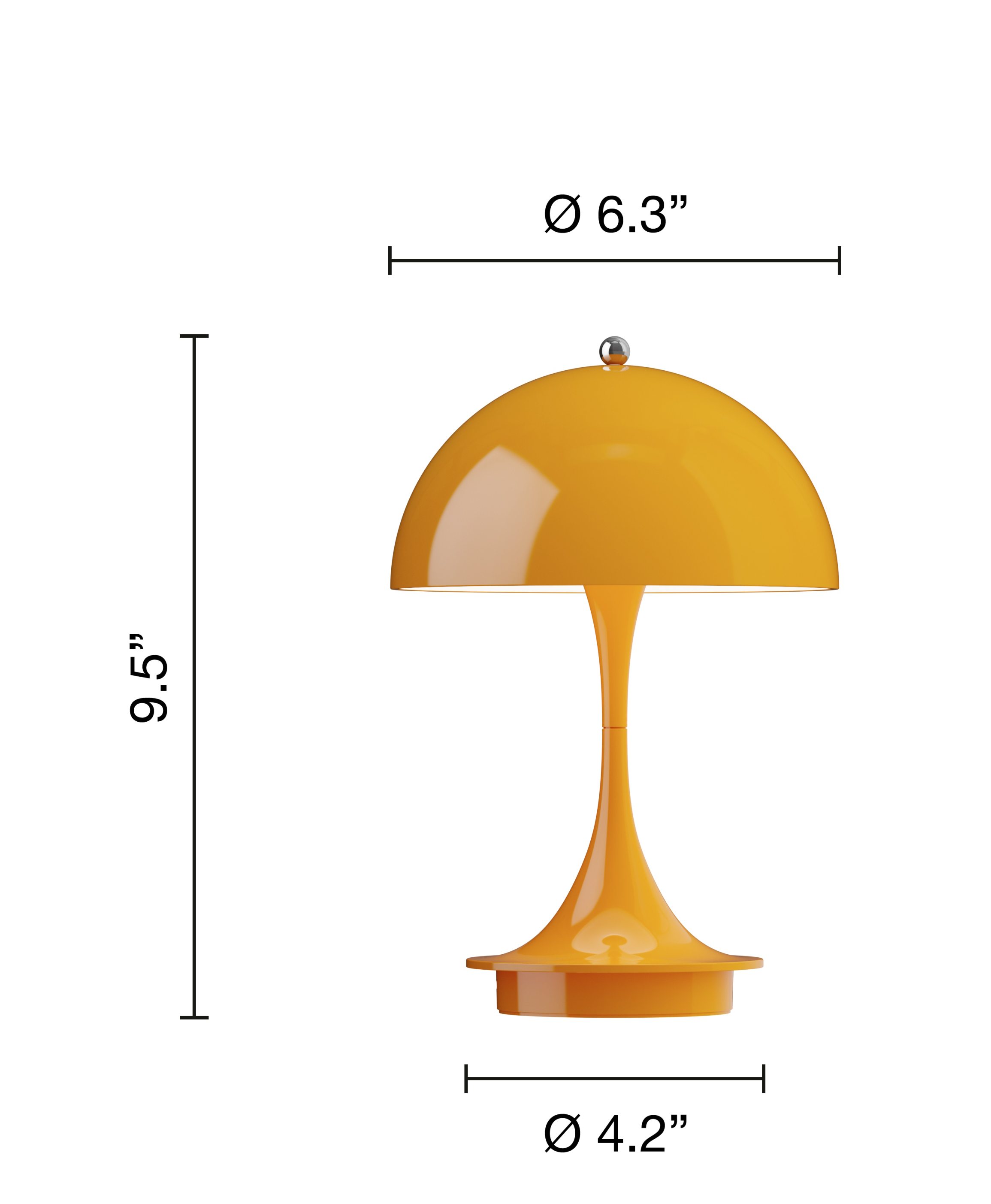 Panthella Portable V3 LED-Tischleuchte in Undurchsichtig Orange mit Abmessungen für Indoor/Outdoor.