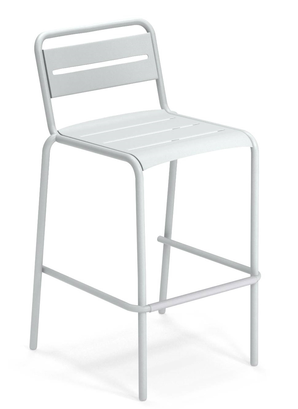 Weißer Star Barstool Barhocker von Emu für den Außenbereich, minimalistisches Design mit Rückenlehne und Fußstütze.