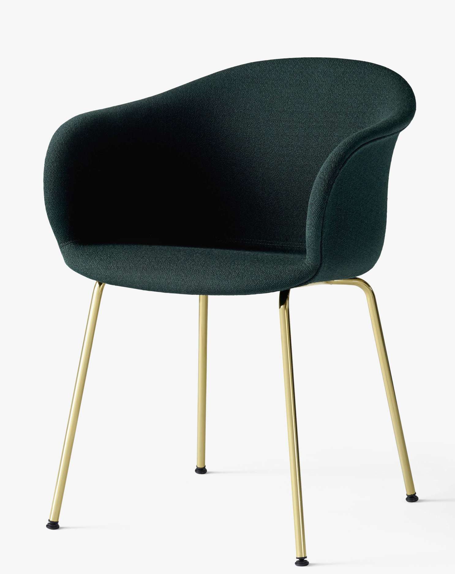 Eleganter Elefy Lounge Chair von AndTradition mit dunkelgrünem Bezug und goldenem Stahlrohrgestell.