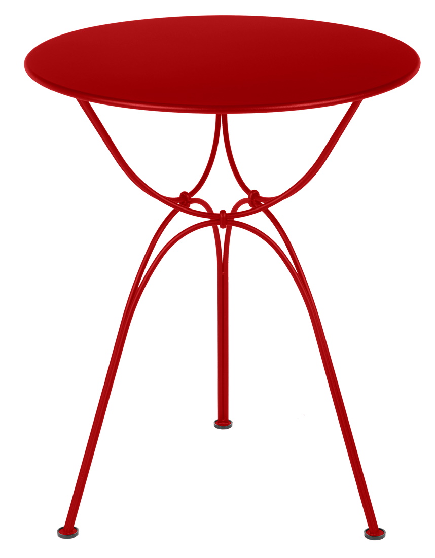 Roter Airloop Tisch Ø 60 cm von Fermob, runder Outdoor Tisch mit filigranem Stahlgestell.