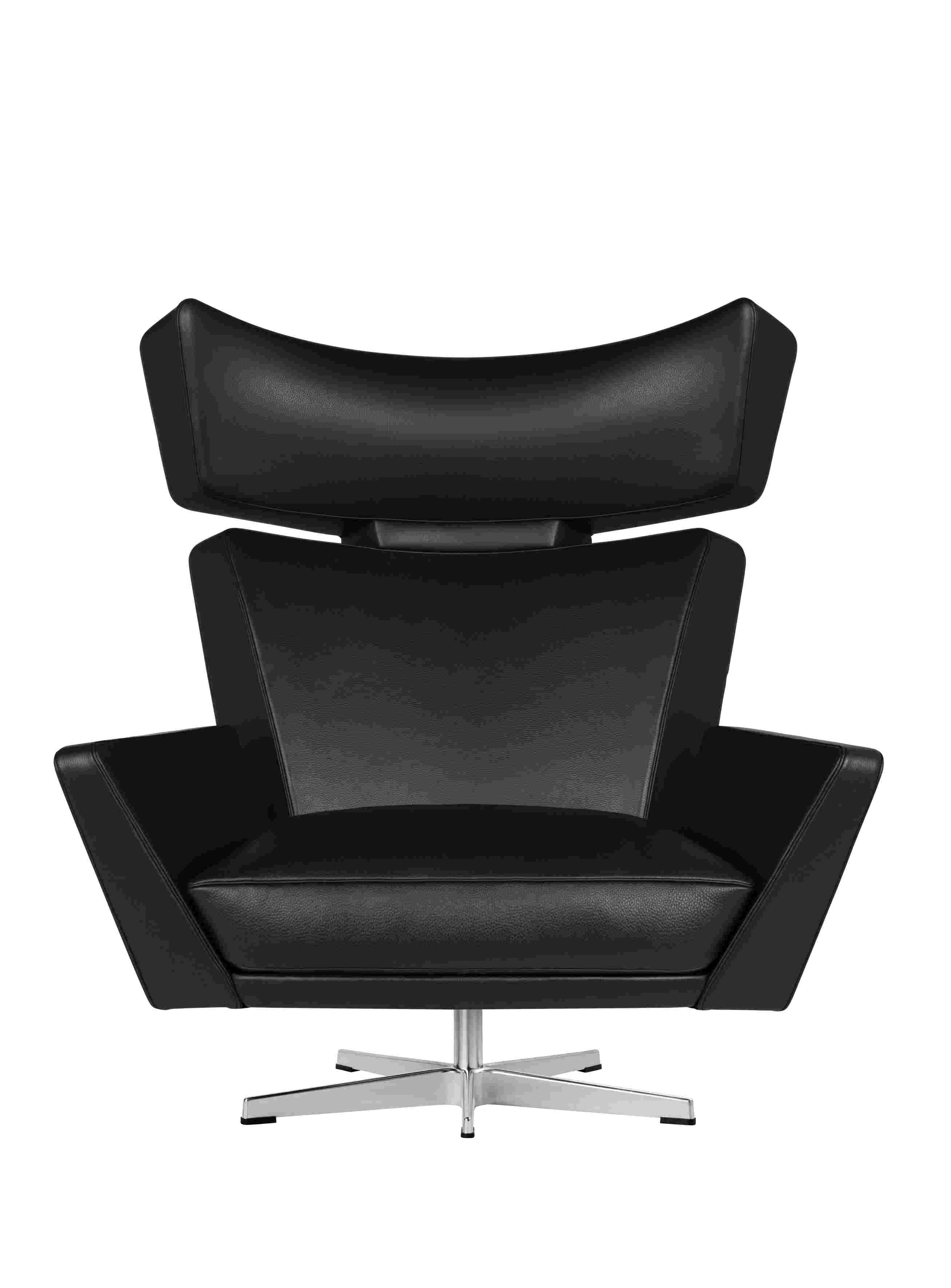 Oksen Sessel von Fritz Hansen, schwarzes Leder, Drehsessel mit Chromfuß, moderner Design Sessel.