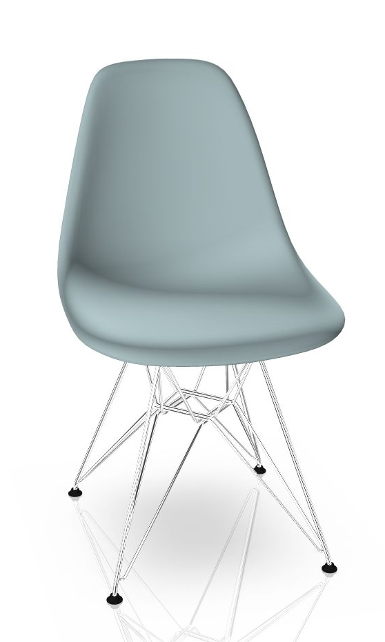 Eames DSR Stuhl in Eisgrau mit Chromgestell von Vitra, moderner Designklassiker.