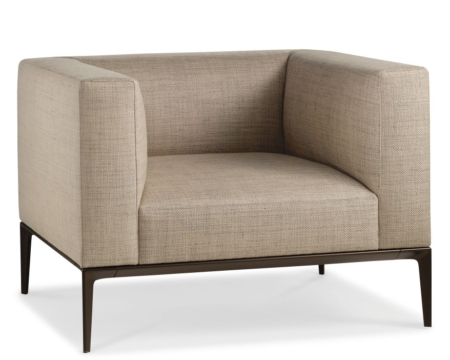 Beiger 781 Jaan Sessel von Walter Knoll mit Stoffbezug und dunklem Metallgestell, Frontansicht.