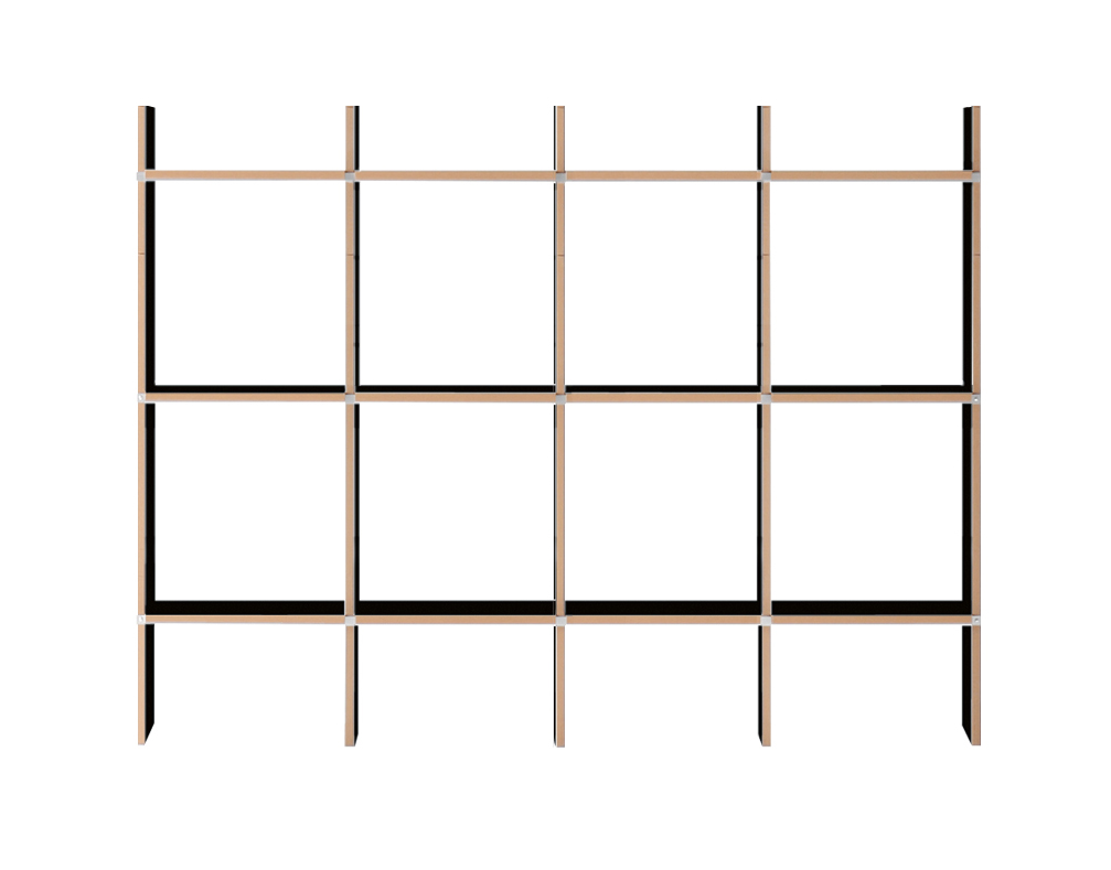 FNP Regal von Nils Holger Moormann: Modulares, helles Holzregal mit quadratischen Fächern.