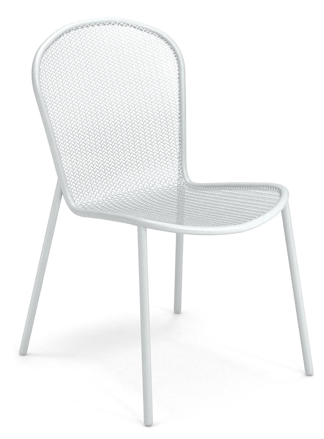 Ronda X Stuhl Outdoor Emu, weißer Metallstuhl mit filigranem Design für Garten und Terrasse.
