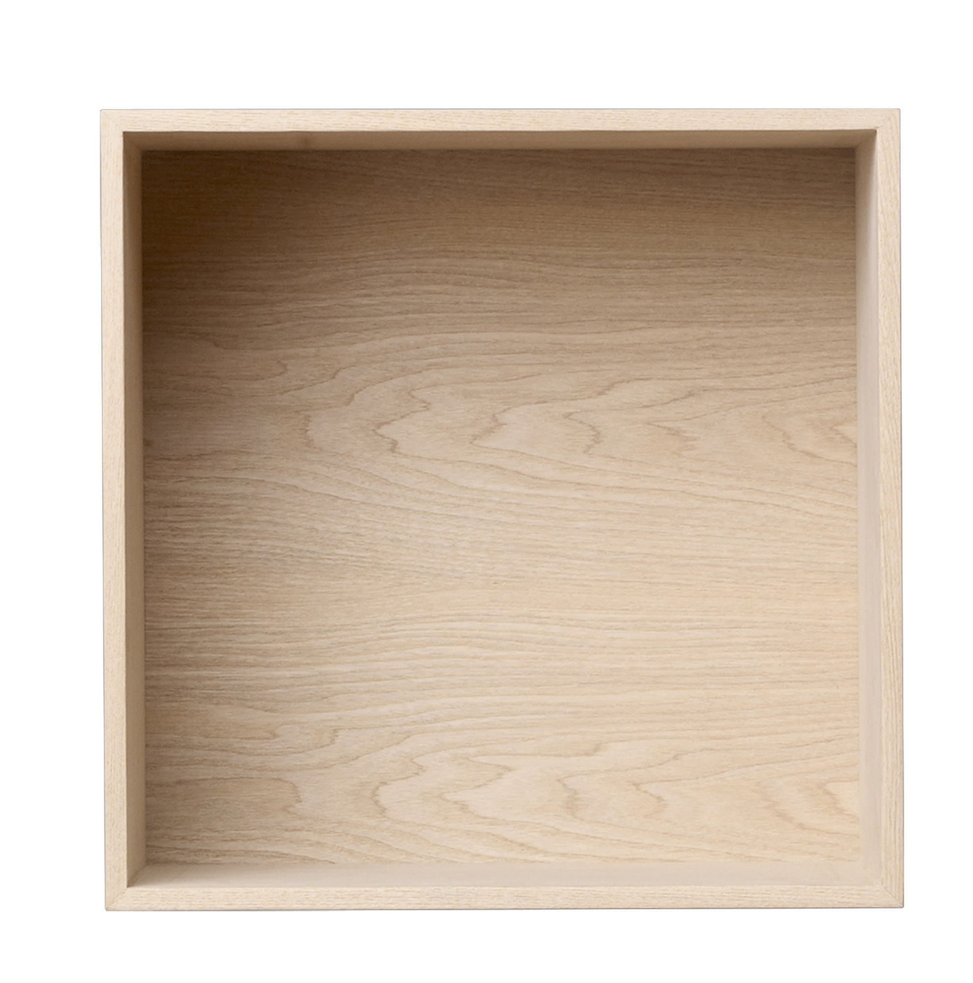 Muuto Mini Stacked Storage System 2.0, hellbeige Holzregal, quadratisches Wandregal für modernes Wohnen.