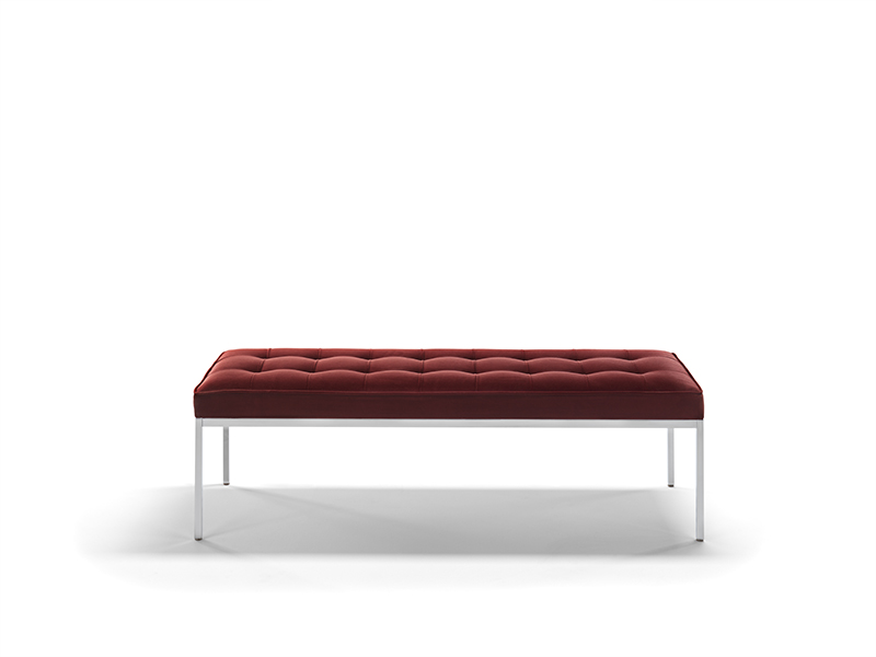 Rechteckige Relax Florence Bank von Knoll International mit rotem, gestepptem Bezug und Chromgestell.