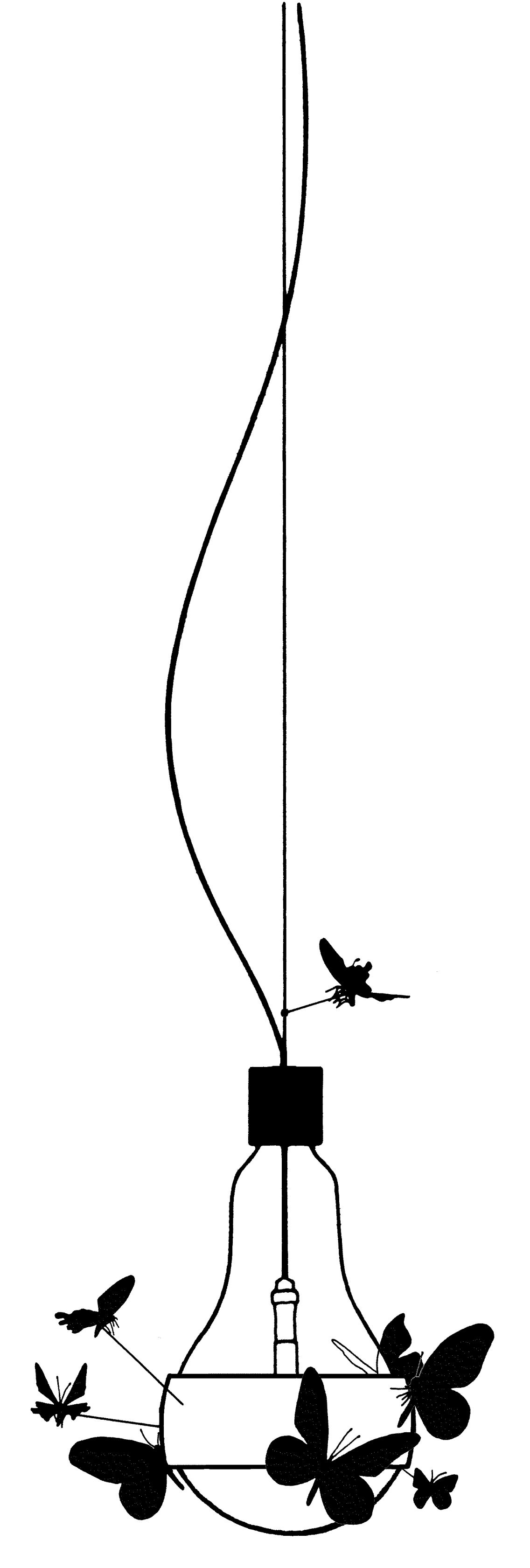 Flatterby Hängeleuchte von Ingo Maurer mit Schmetterlingen, modernes Design, Schwarz-Weiß-Silhouette, dekorative Beleuchtung für Wohnräume.