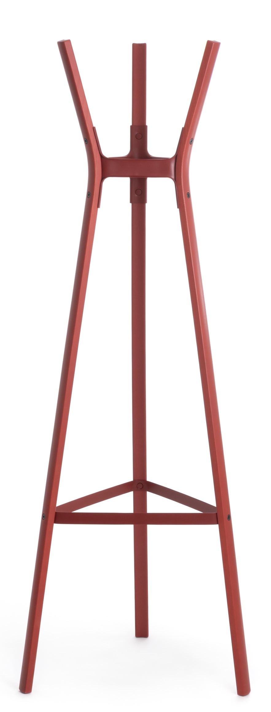 Roter Steelwood Coat Stand Garderobenständer von Magis, moderne Garderobe aus Holz und Stahl.