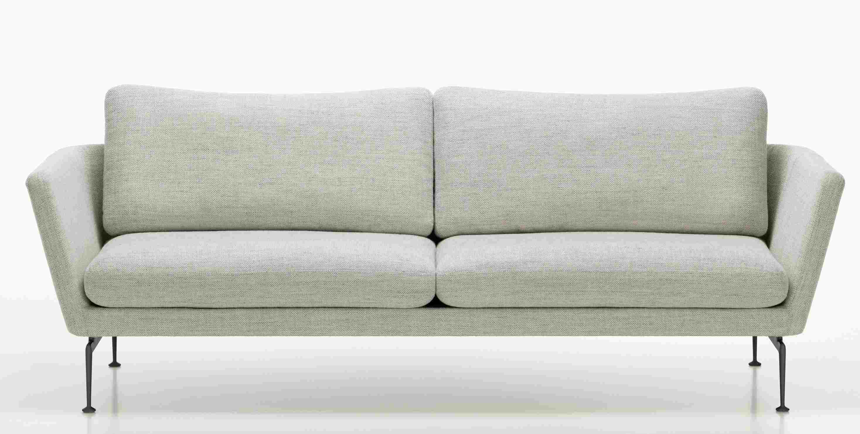 Vitra Suita Sofa, 3-Sitzer in hellgrauem Stoffbezug mit schwarzen Füßen für modernes Wohnzimmerdesign.