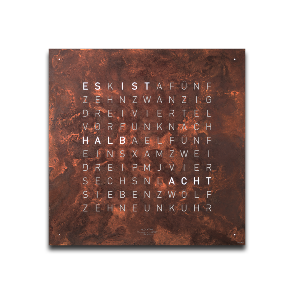 Voorpagina voor Earth 45 wandklok QLOCKTWO