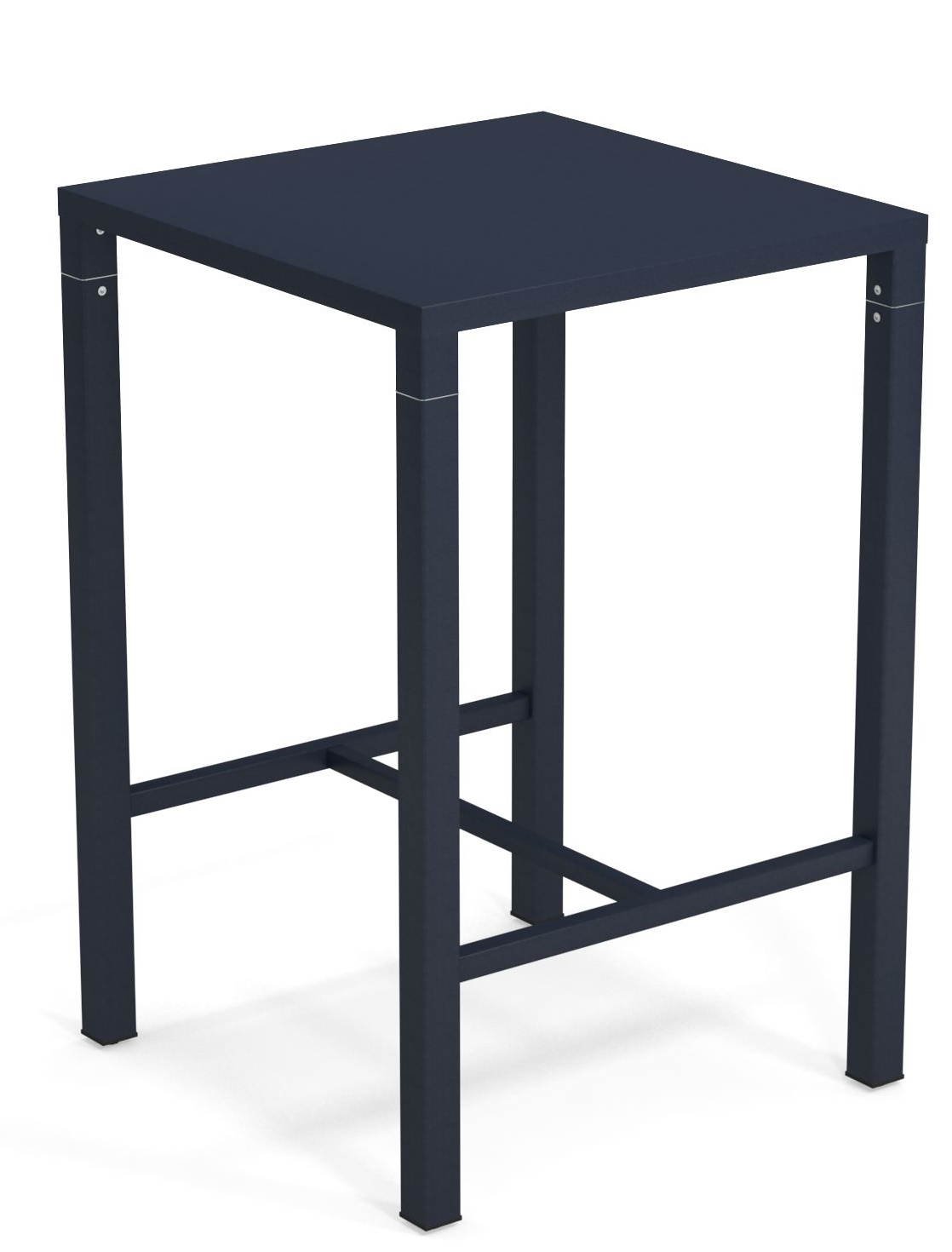 Blauer Nova Hochtisch von Emu für den Außenbereich, quadratische Tischplatte und minimalistisches Design.