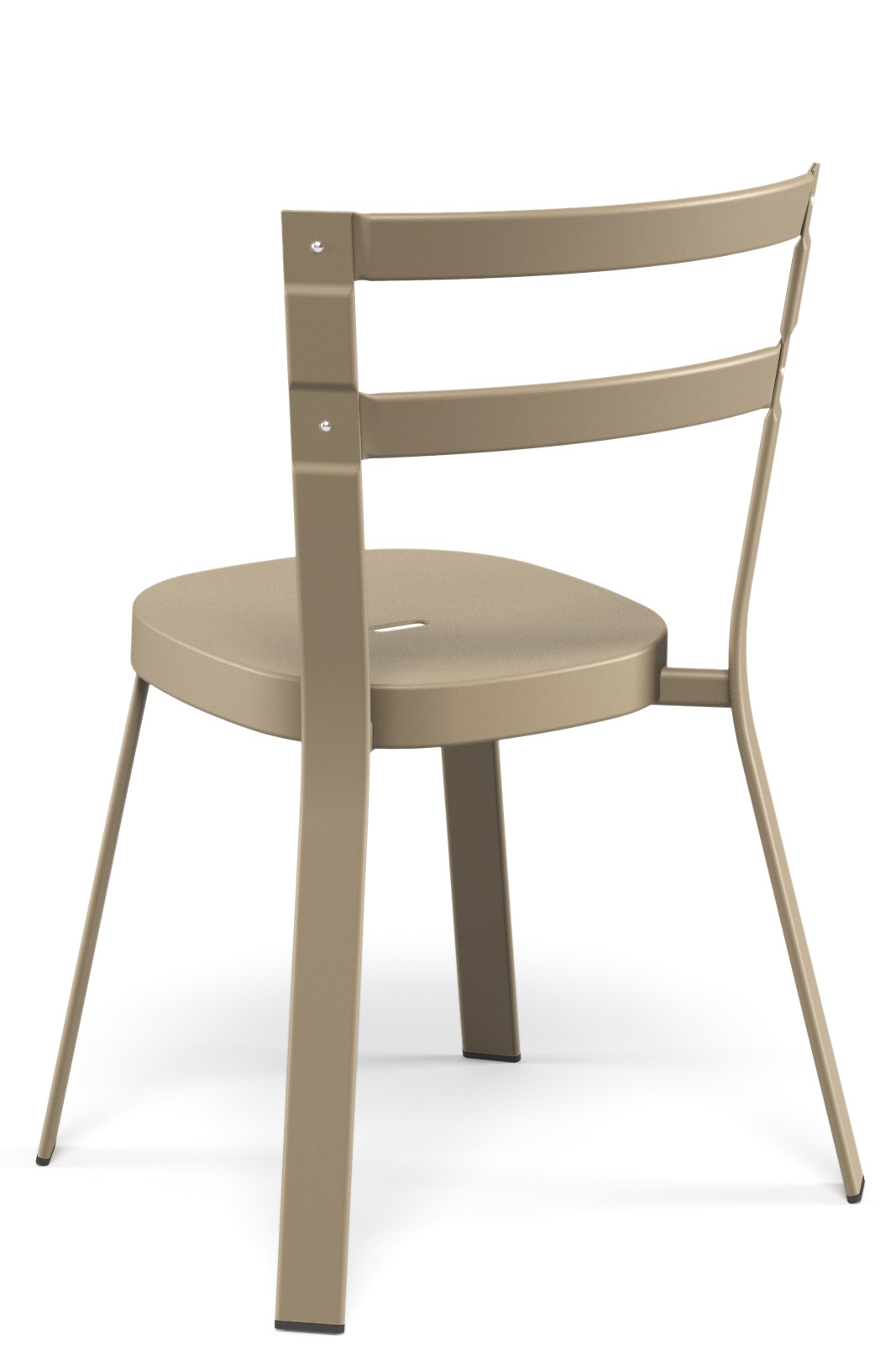 Rückansicht des Emu Thor Chair Stuhls in Taupe, ein moderner Outdoor-Stuhl aus Metall.