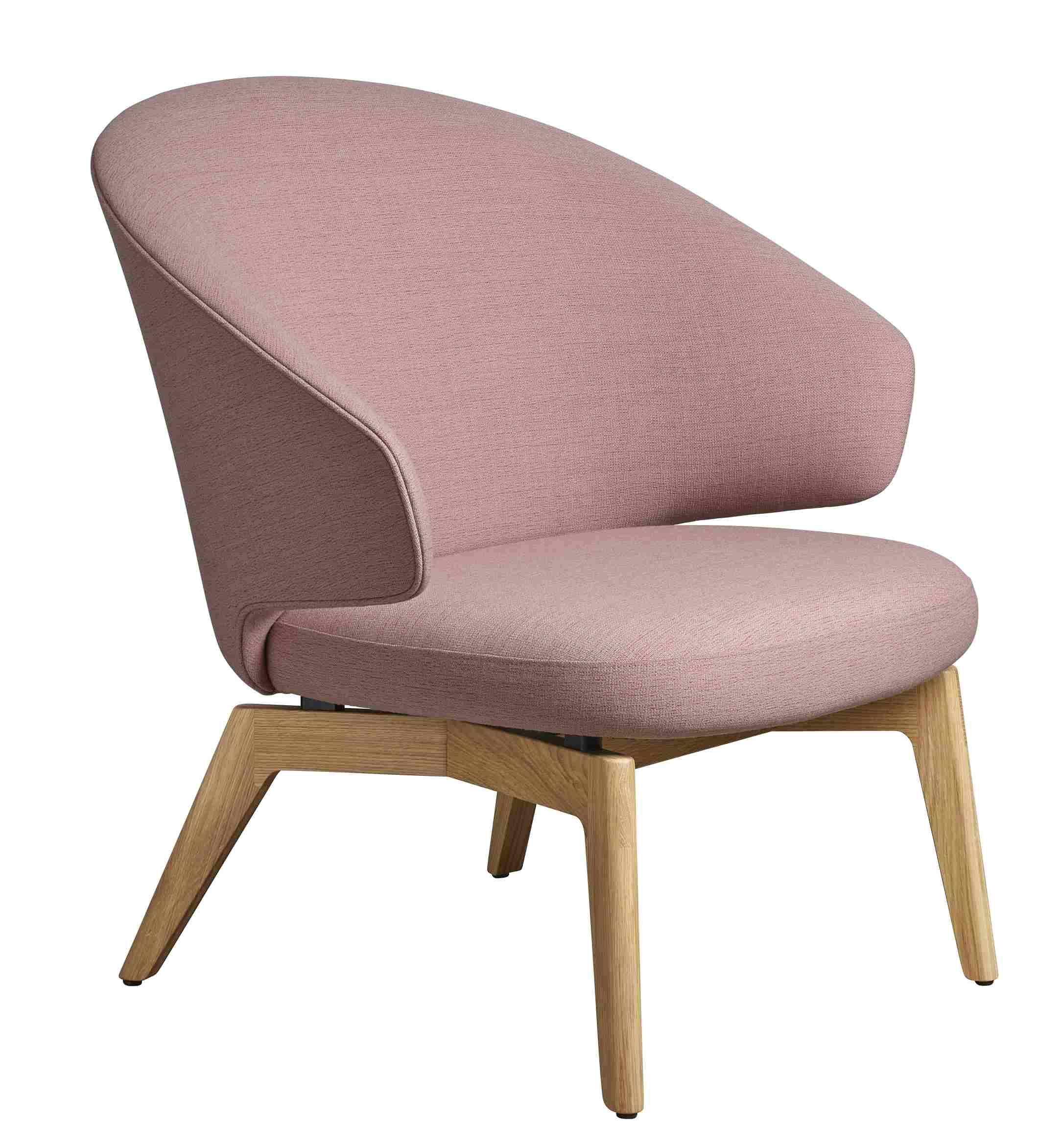 Rosa Let Sessel von Fritz Hansen mit Holzbeinen, moderner Design Sessel für Wohnzimmer.
