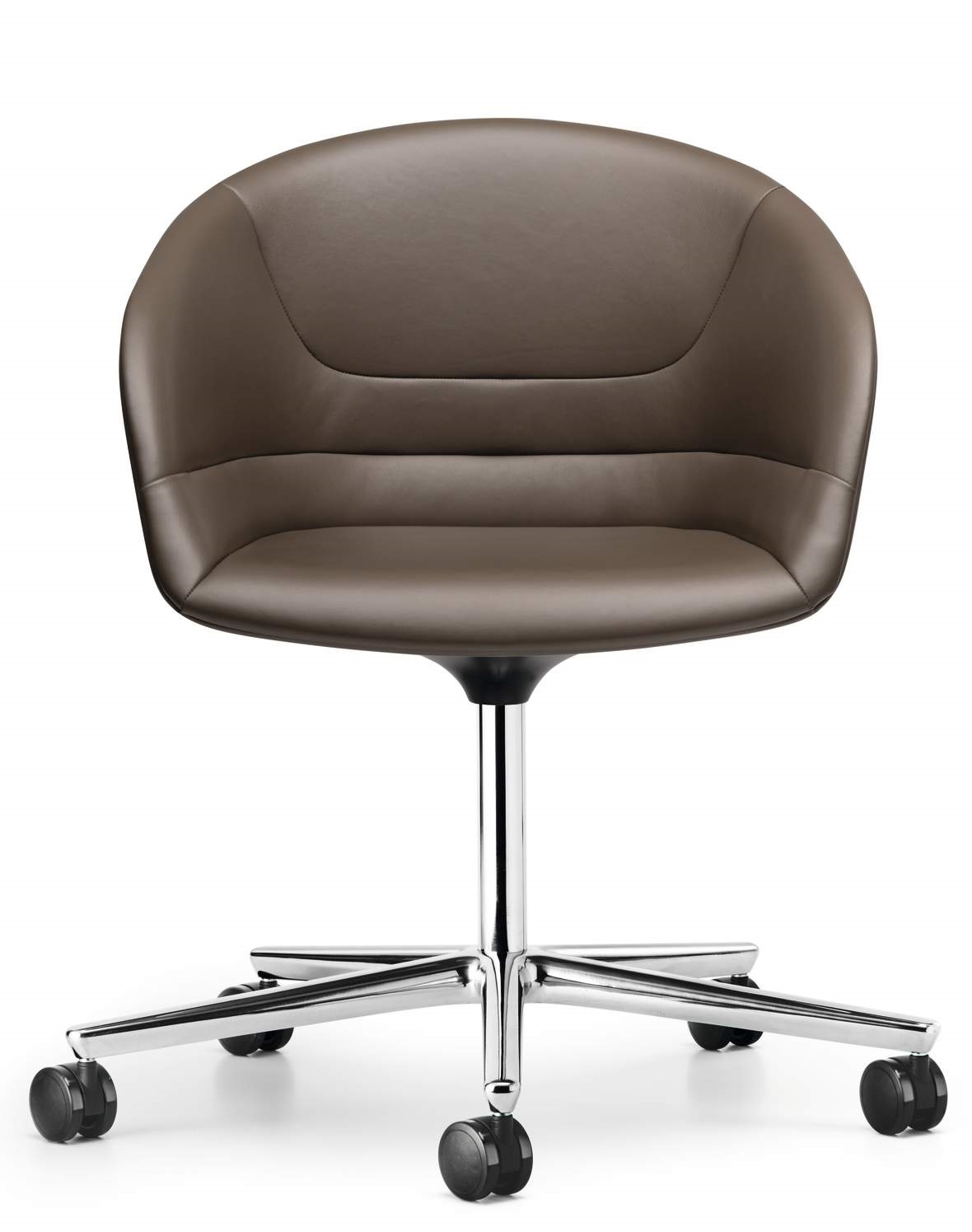 Walter Knoll Kyo Sessel, brauner Leder Bürostuhl mit Drehfunktion und Rollen, moderne Büromöbel.