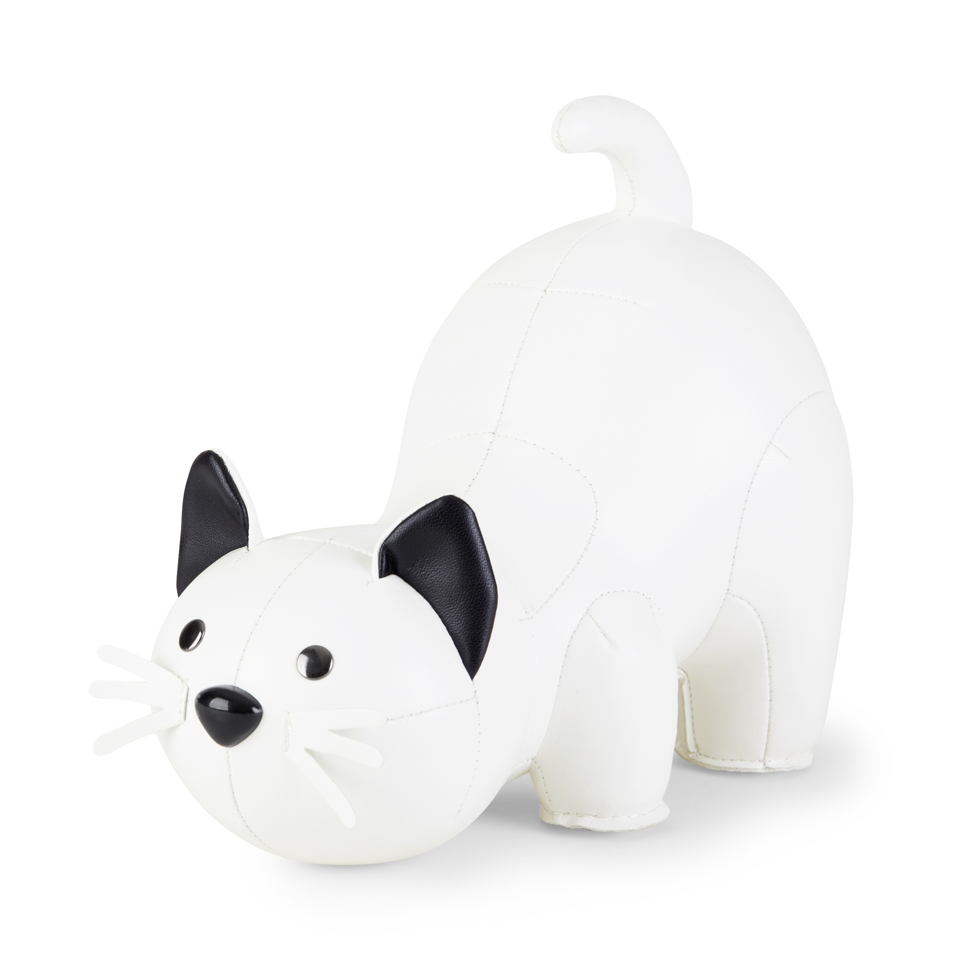 Weiße Züny Buchstütze in Katzenform, dekorative Tierfigur für Bücherregal und Schreibtisch.