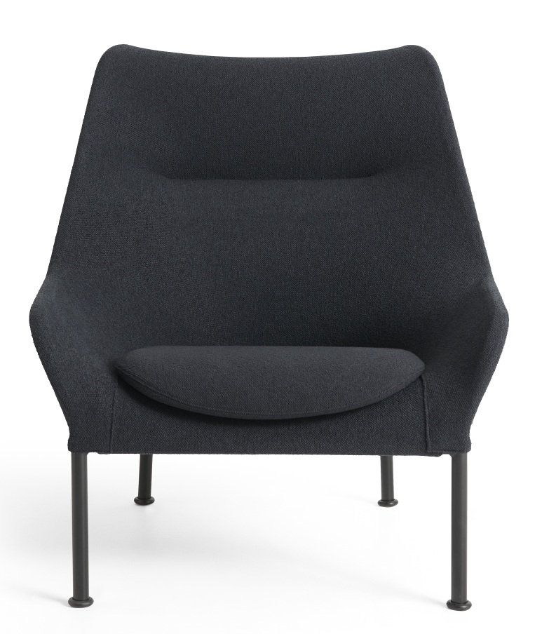 Hay 02 Lounge Chair Sessel in Dunkelgrau, moderner Stoffbezug und filigrane Metallbeine, Frontansicht.