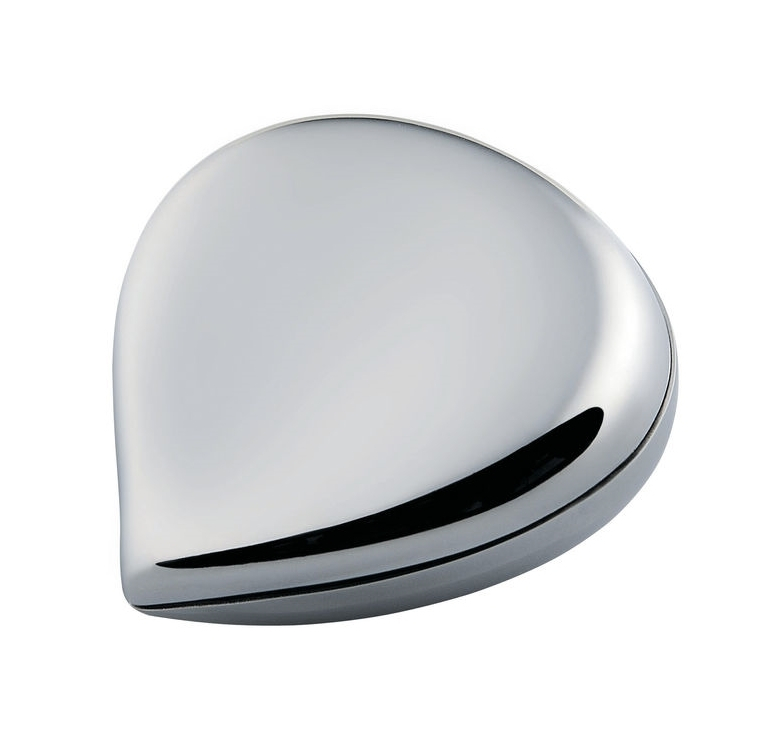 Nahaufnahme der CHB01 Alessi Pillendose in Kastanienform, glänzend und modern.