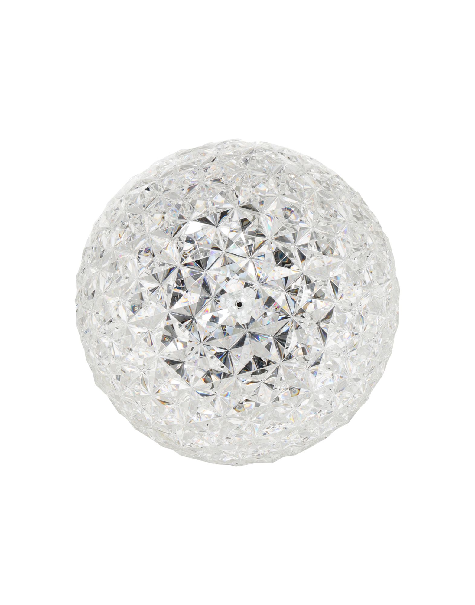 Planet Stehleuchte LED von Kartell: Runde, transparente Designerlampe mit facettierter Oberfläche.
