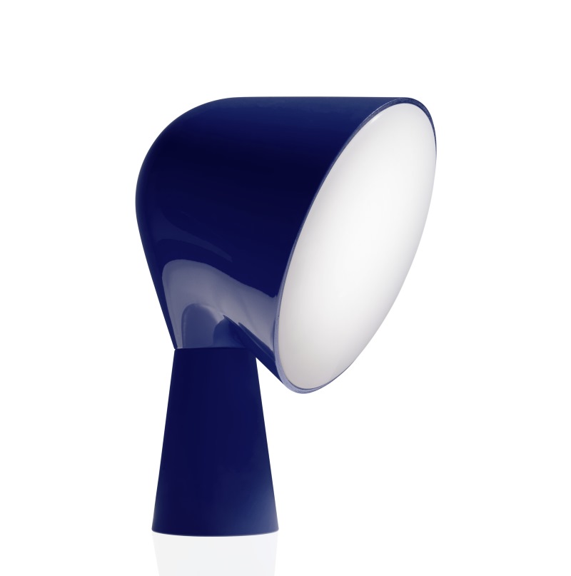 Blaue Binic Tischleuchte von Foscarini: Moderne Nachttischlampe für Schlafzimmer und Wohnzimmer.