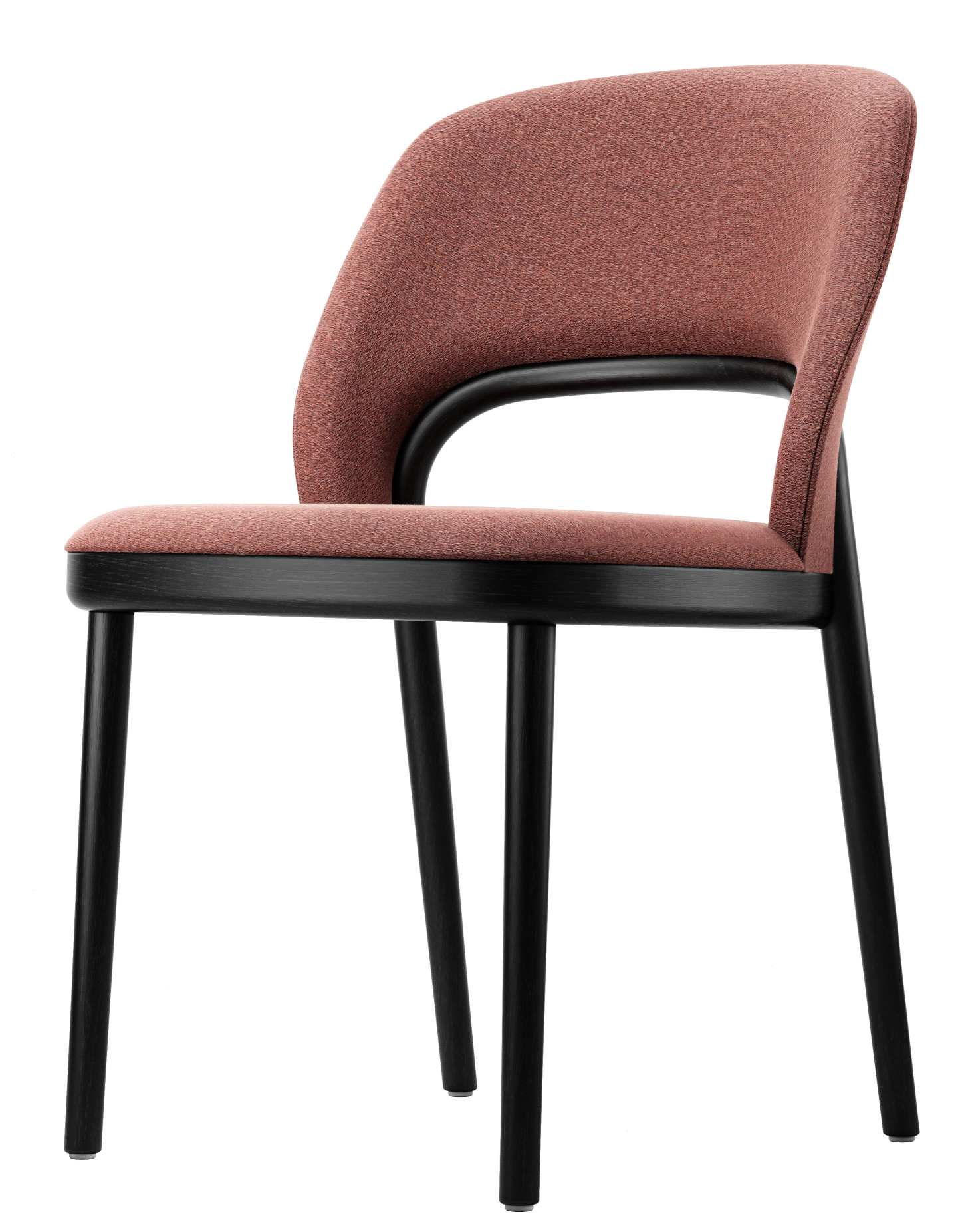 Thonet 520 P Stuhl: Polsterstuhl mit rotem Stoffbezug und schwarzem Holzgestell, modernes Design.