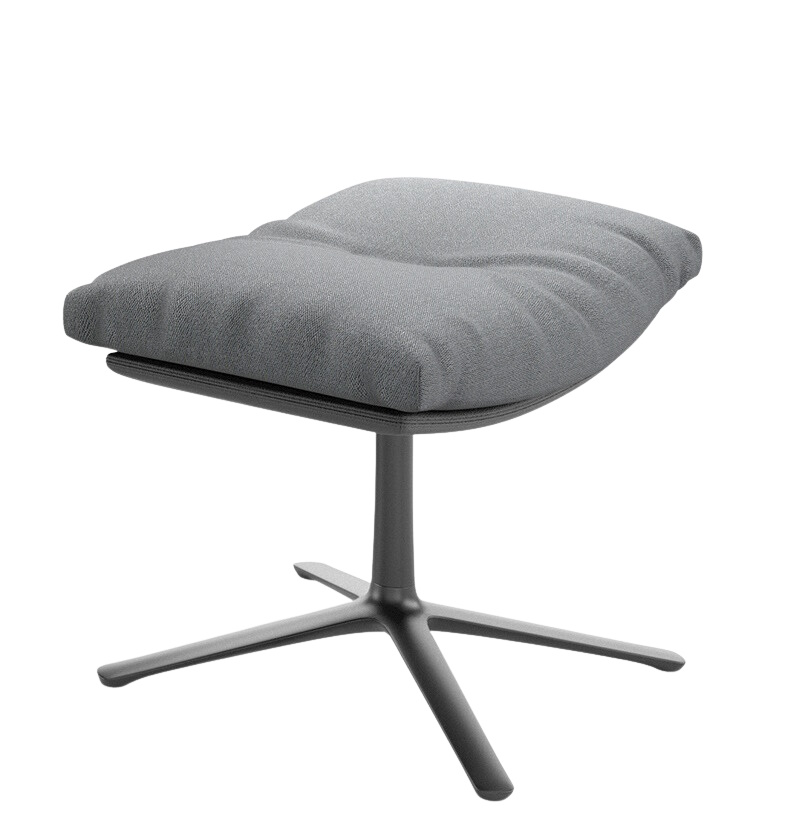 Grauer Cordia Hocker mit Stoffbezug und vierbeinigen Fußkreuz für Wohnzimmer und Büro.