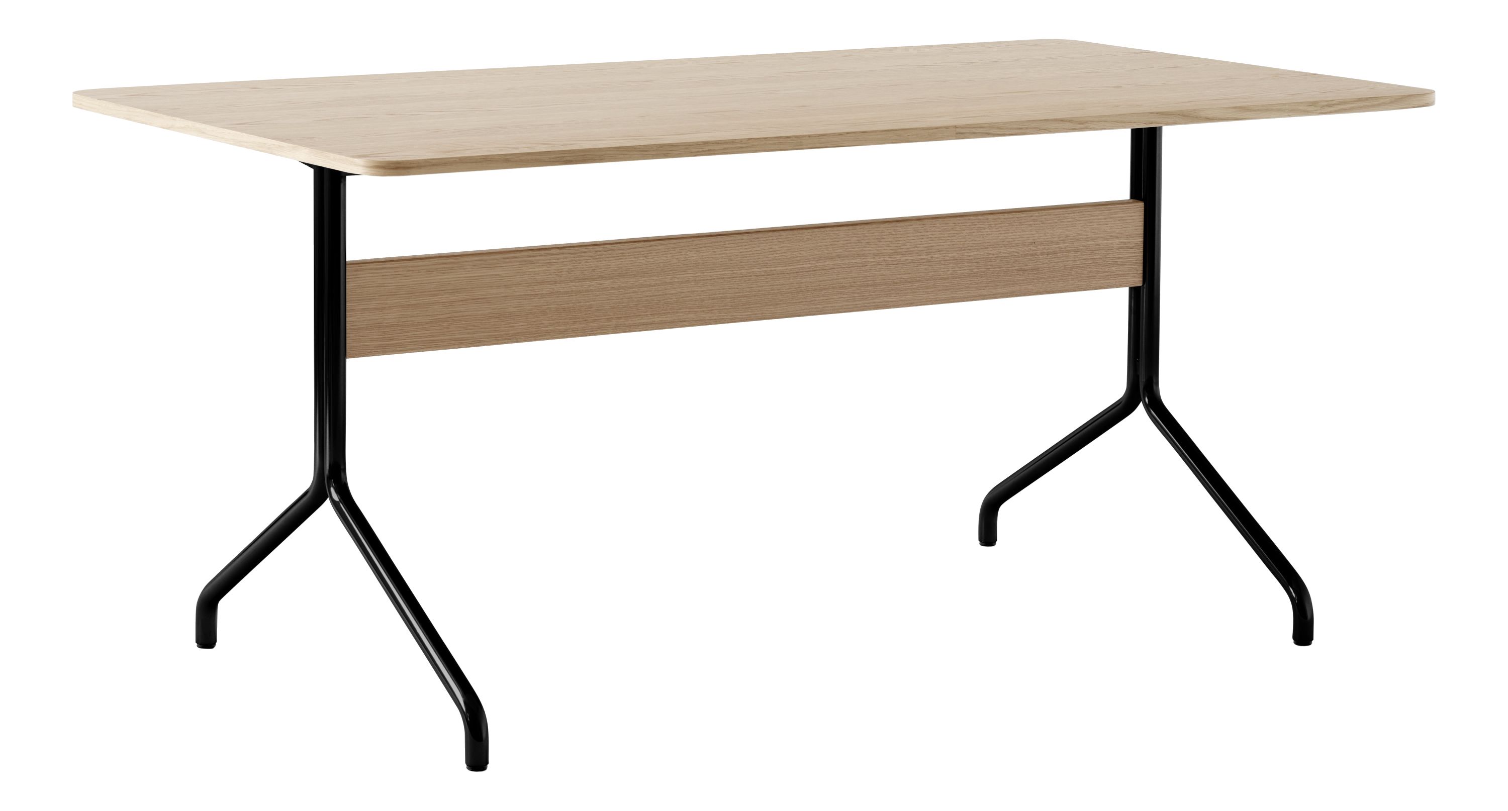 Pavilion AV Tisch von AndTradition: Moderner Schreibtisch aus hellem Holz mit schwarzem Metallgestell.