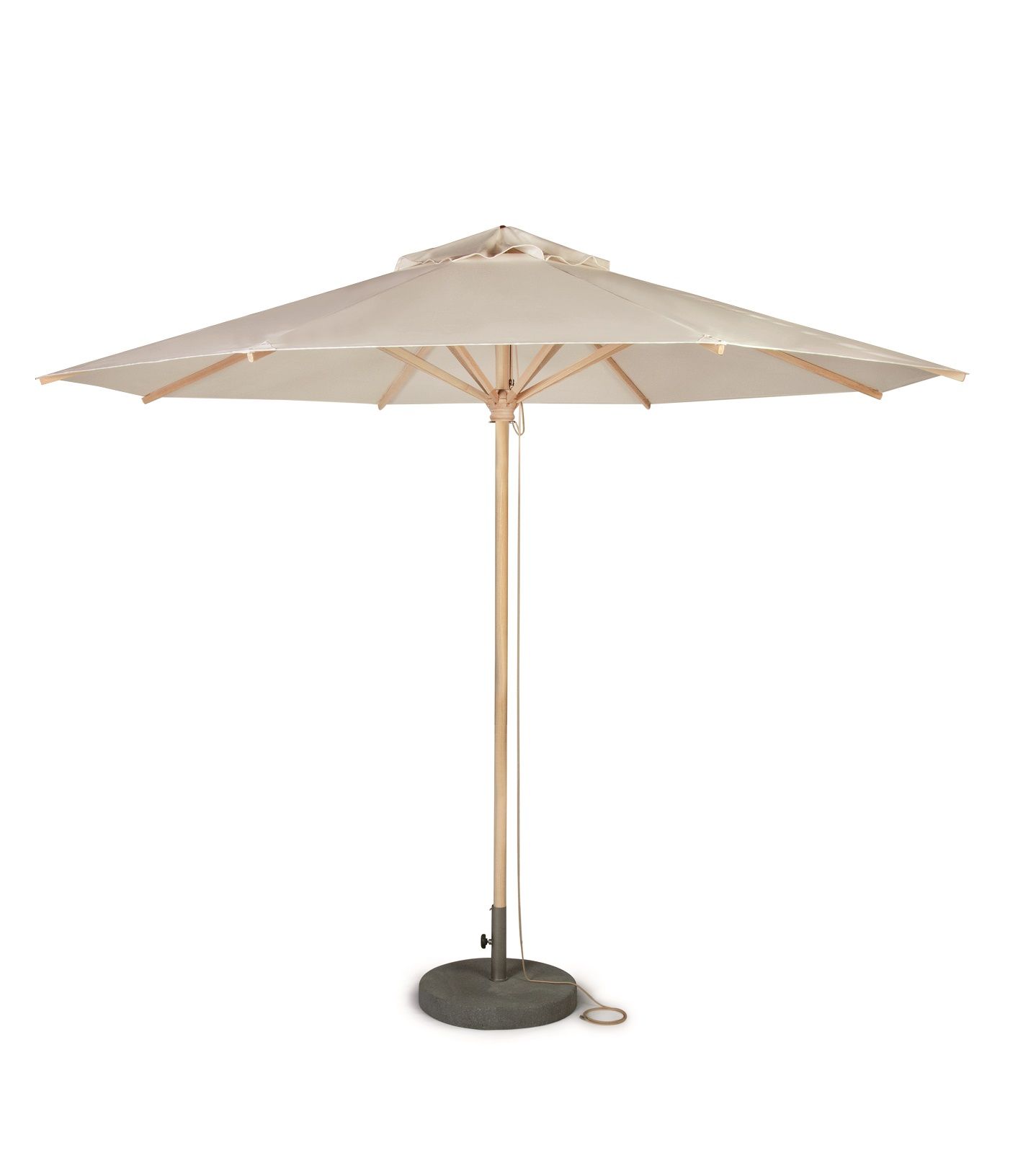 Weishäupl Sonnenschirm mit Holzgestell und beigem Schirmstoff, ideal für Garten und Terrasse.