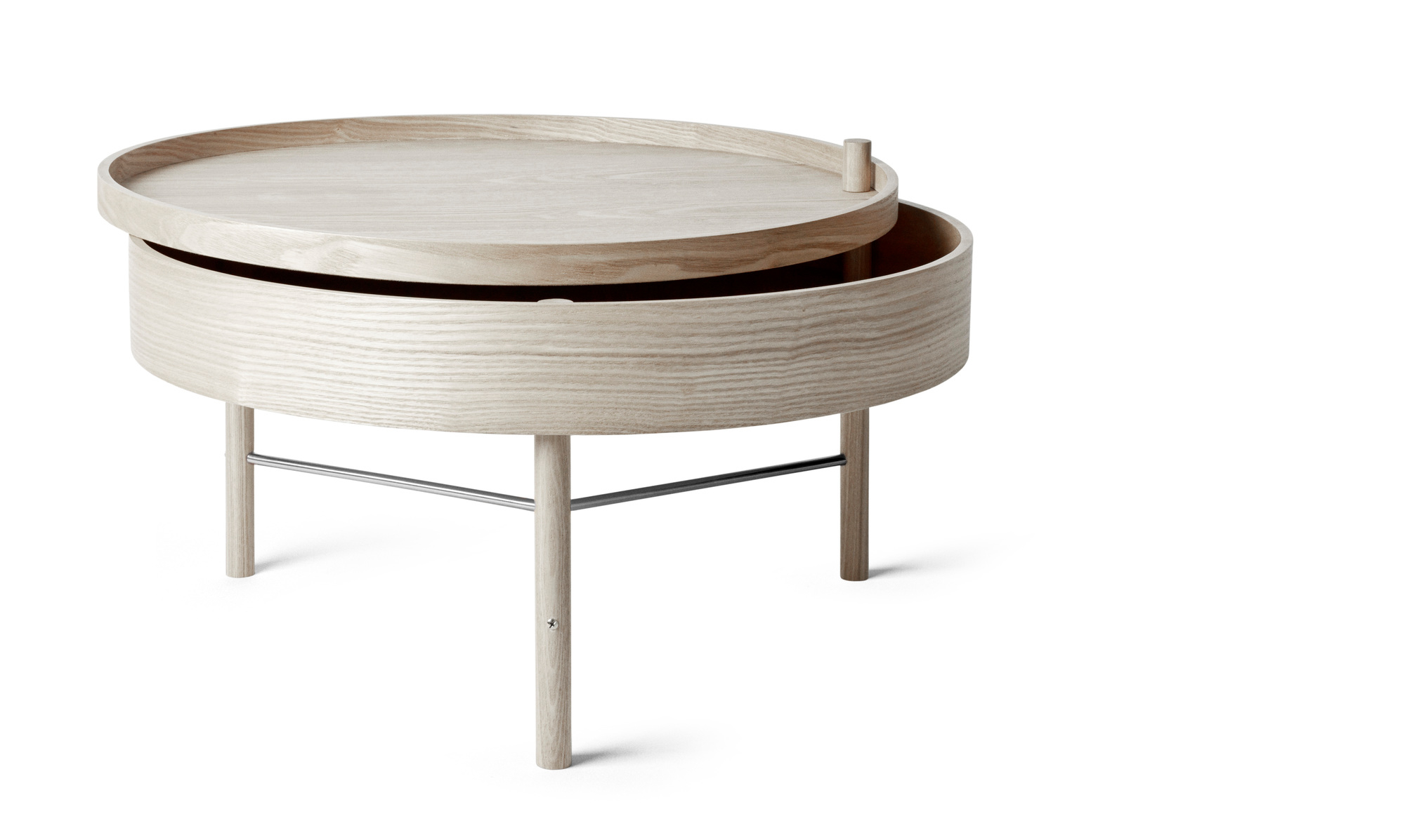Audo Turning Table Beistelltisch aus Esche in Schwarz, mit drehbarer Tischplatte und minimalistischem Design.