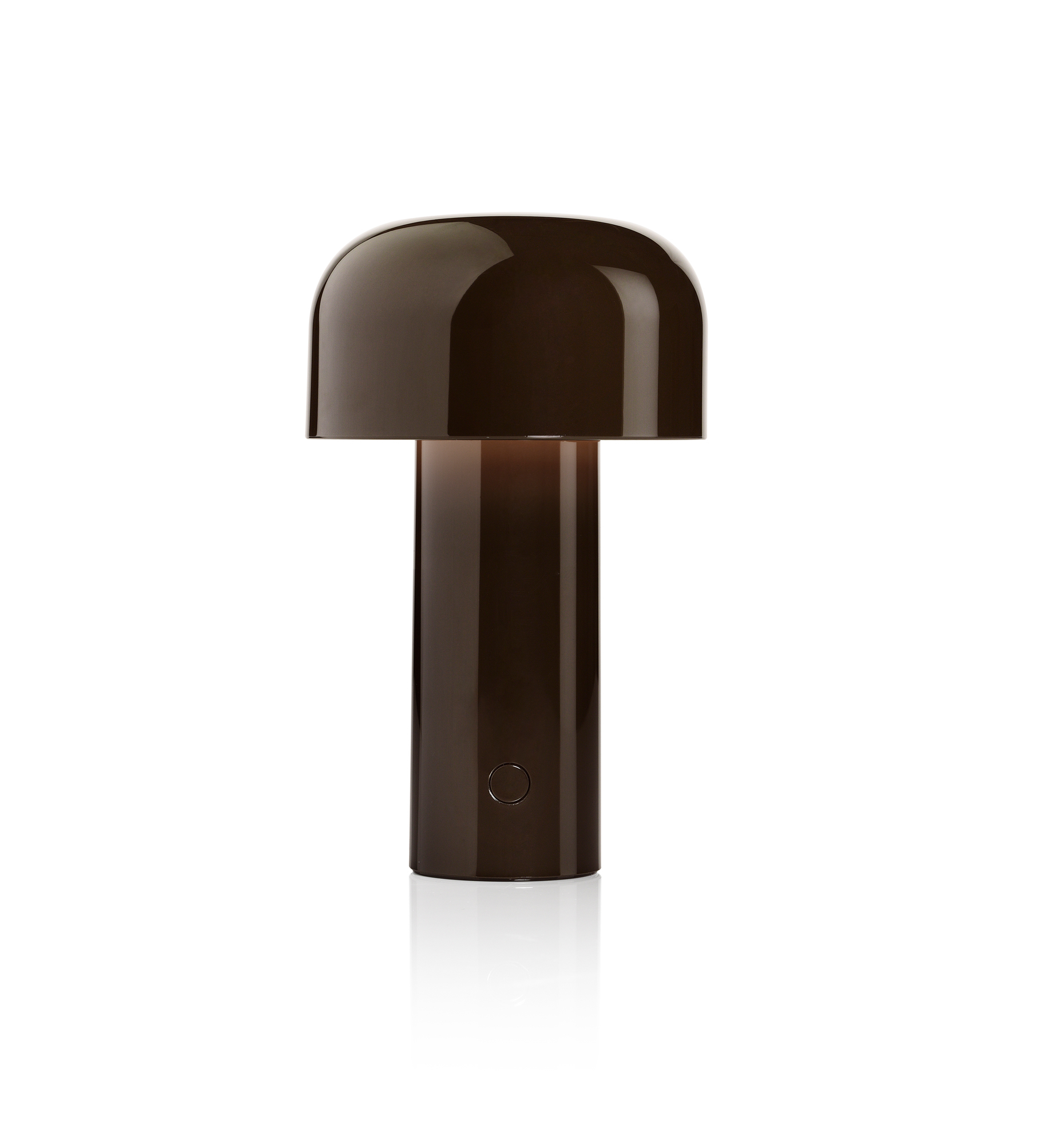 Braune Bellhop Akku Tischleuchte von Flos mit USB-Kabel, modernes Design für Nachttisch oder Schreibtisch.