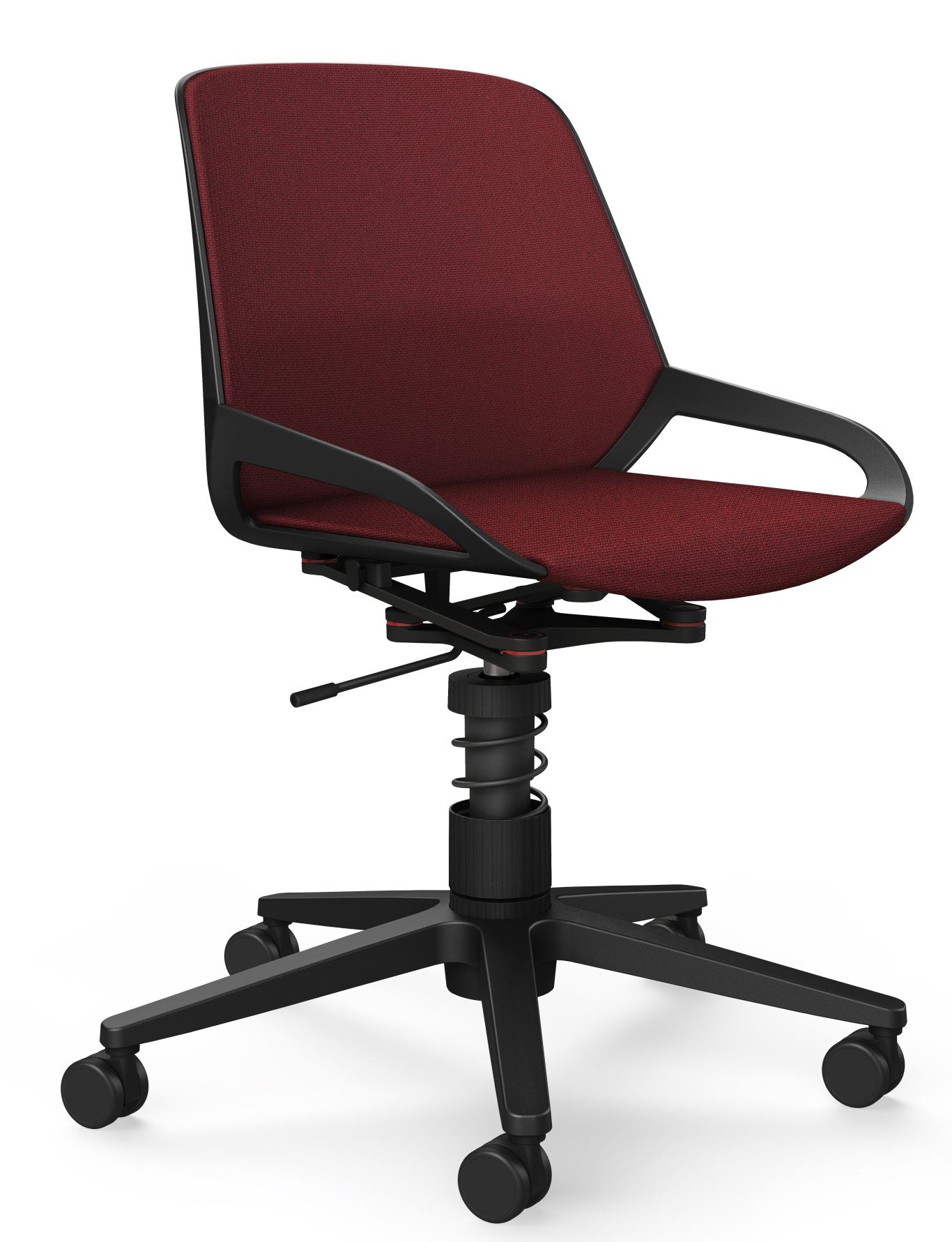 Numo Task Bürodrehstuhl in Rot mit schwarzem Gestell und Rollen, ergonomischer Arbeitsstuhl für das Büro.