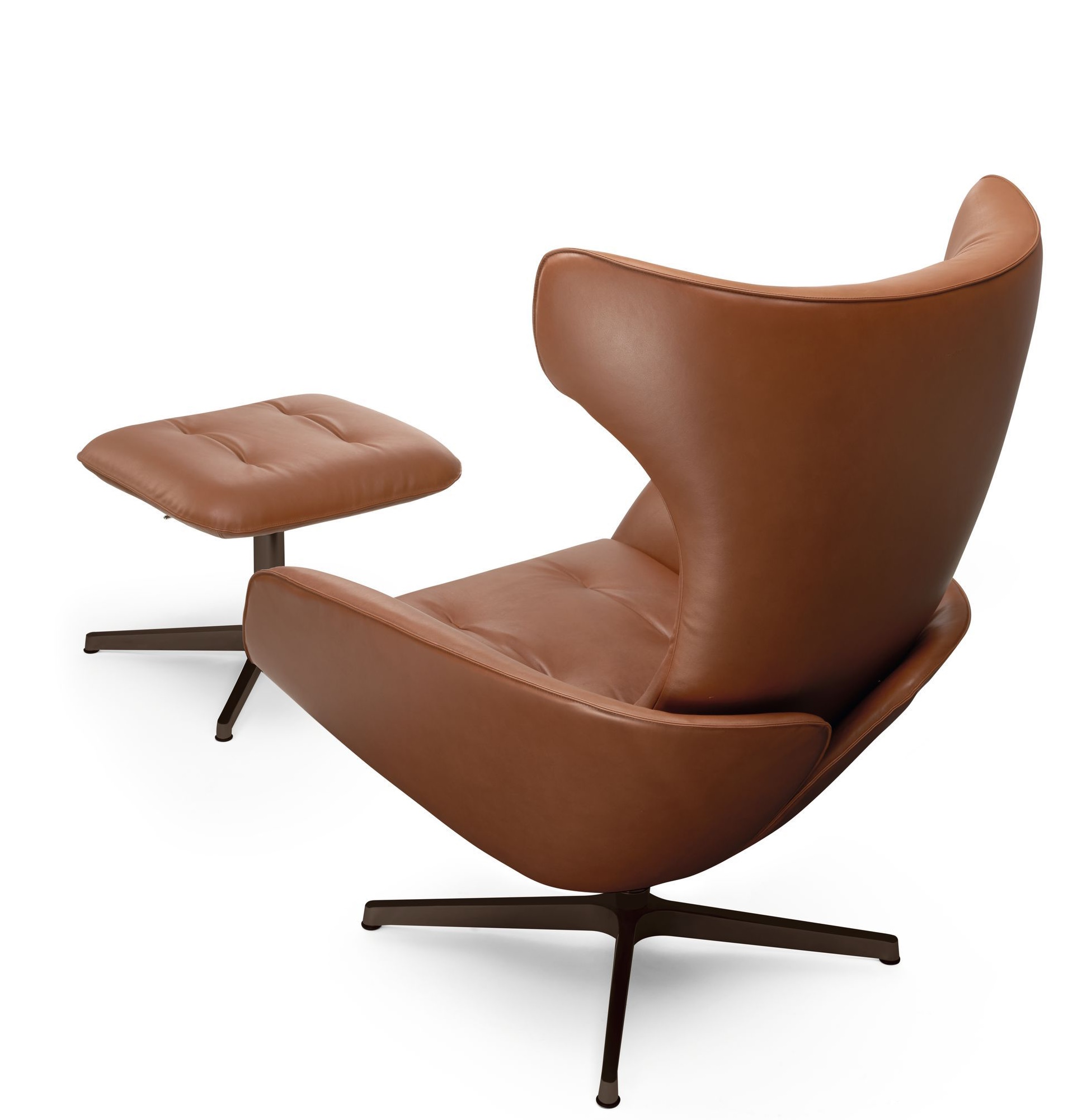 Onsa Chair Sessel von Walter Knoll mit Fußhocker aus braunem Leder, Rückansicht.