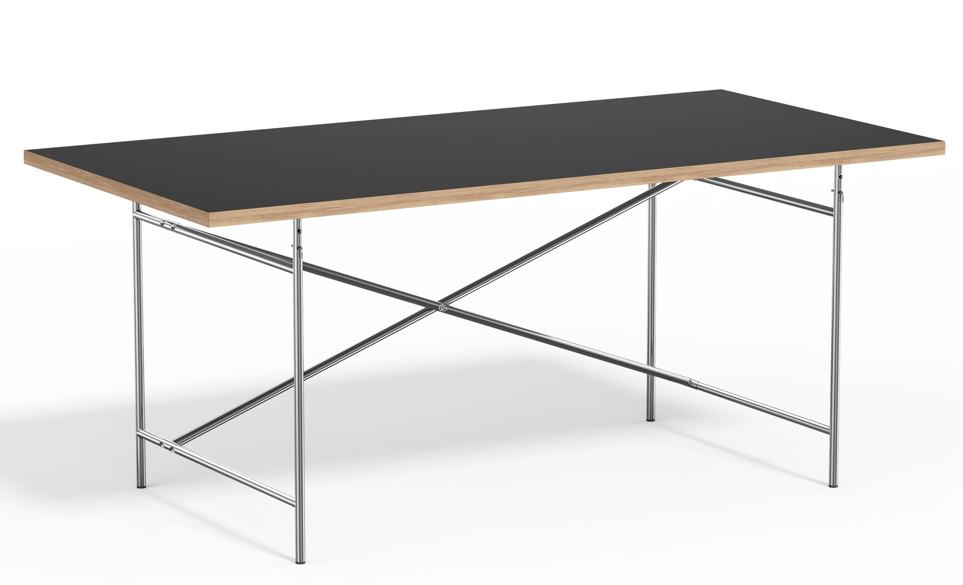 Eiermann Tisch mit schwarzer Tischplatte und verchromtem Stahlgestell, Designklassiker von Richard Lampert.