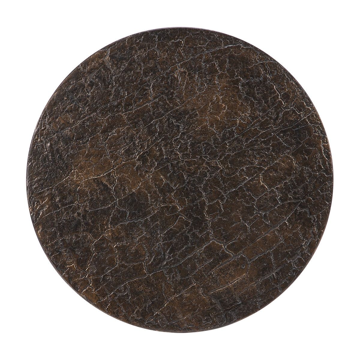 Detailaufnahme der Tischplatte des runden Luna Couchtisches von Ethnicraft mit einzigartiger, dunkler Textur.