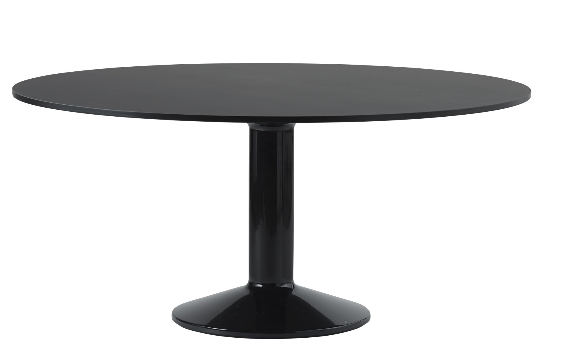 Schwarzer MIDST Table Esstisch von Muuto mit runder Tischplatte und zentralem Fuß.