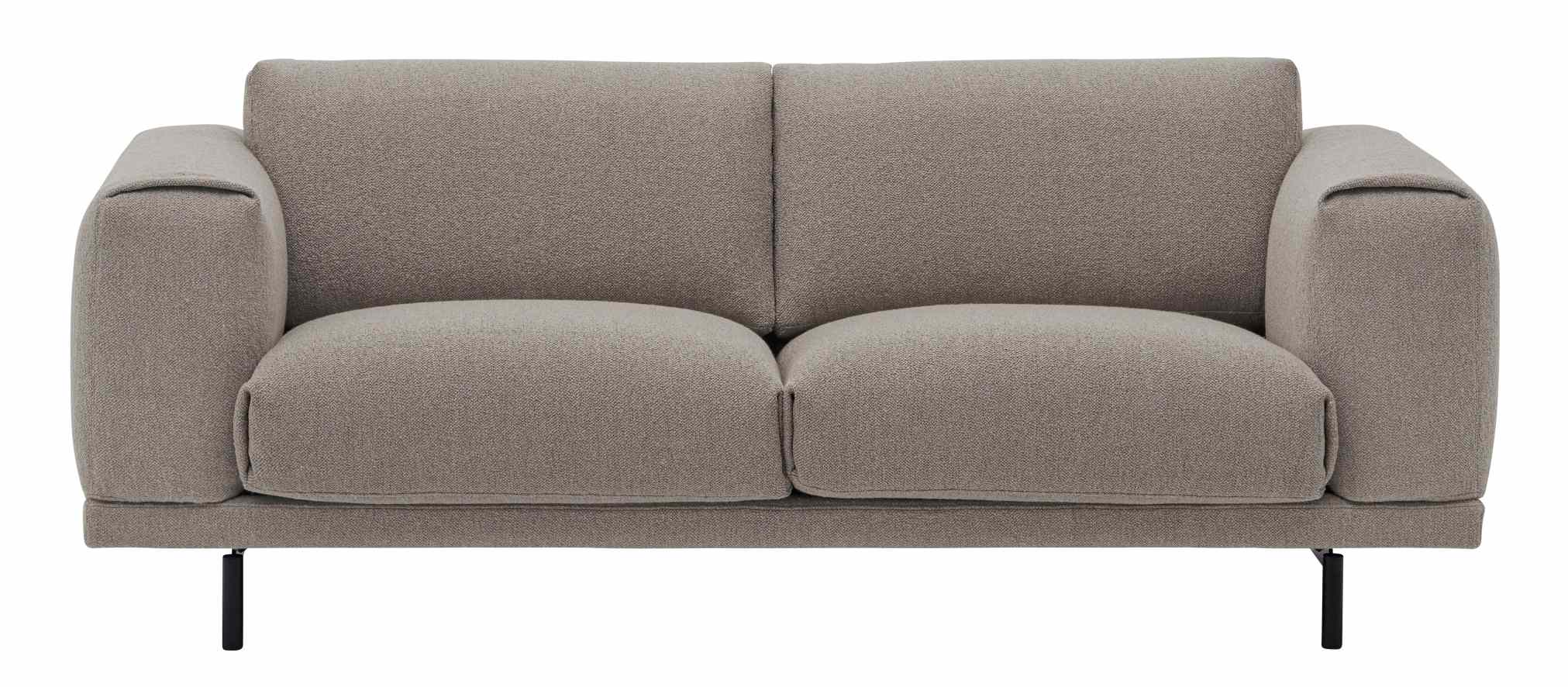 Muuto Rest Sofa, 2-Sitzer, hellgrauer Stoffbezug, modernes Design Sofa mit schwarzen Füßen für Wohnzimmer.