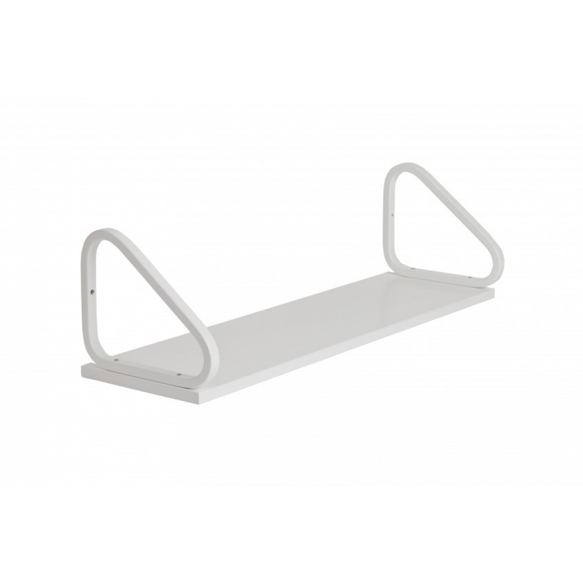 Weißes Artek Wandregal 112B mit minimalistischem Design und dreieckigen Halterungen für moderne Wanddekoration.