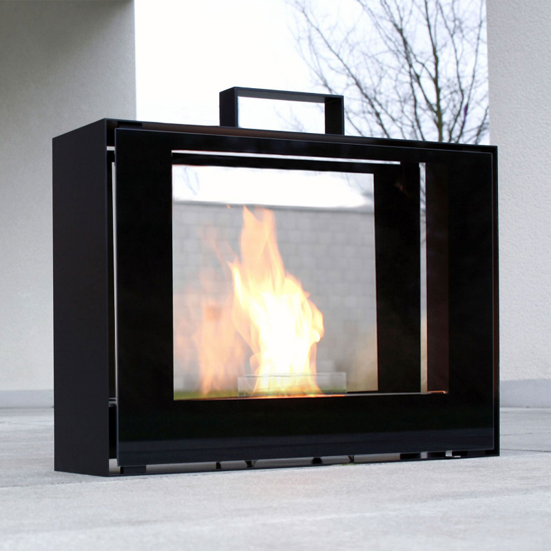 Travelmate Conmoto Kamin mit Tenderflame Brenner: Schwarzer, tragbarer Ethanol Kamin für Innen und Außen.