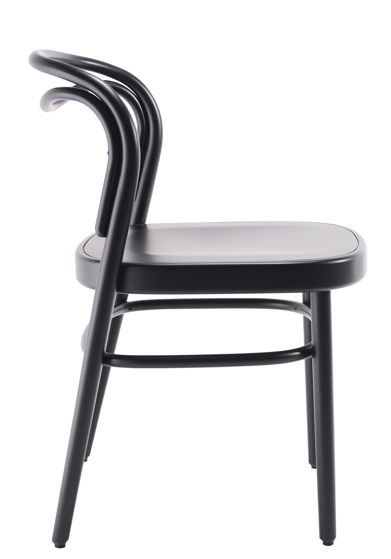 Beaulieu Stuhl von Wiener GTV Design, schwarzer Holzstuhl mit gebogener Rückenlehne, Seitenansicht.