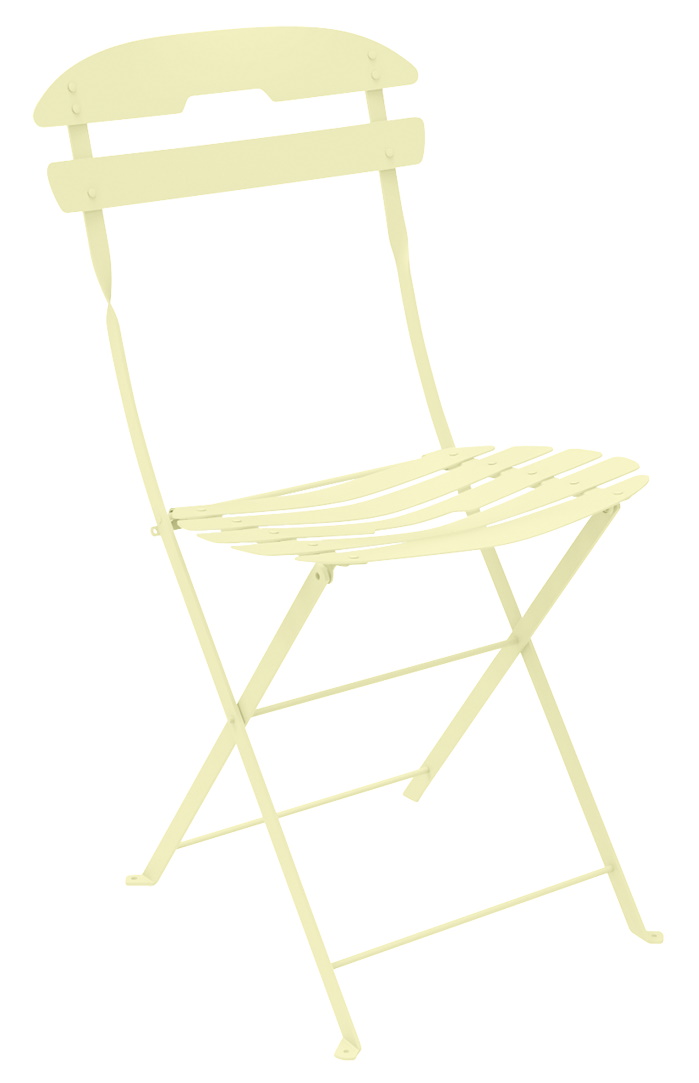 Gelber La Môme Klappstuhl von Fermob für den Garten oder Balkon, Ansicht von vorne.